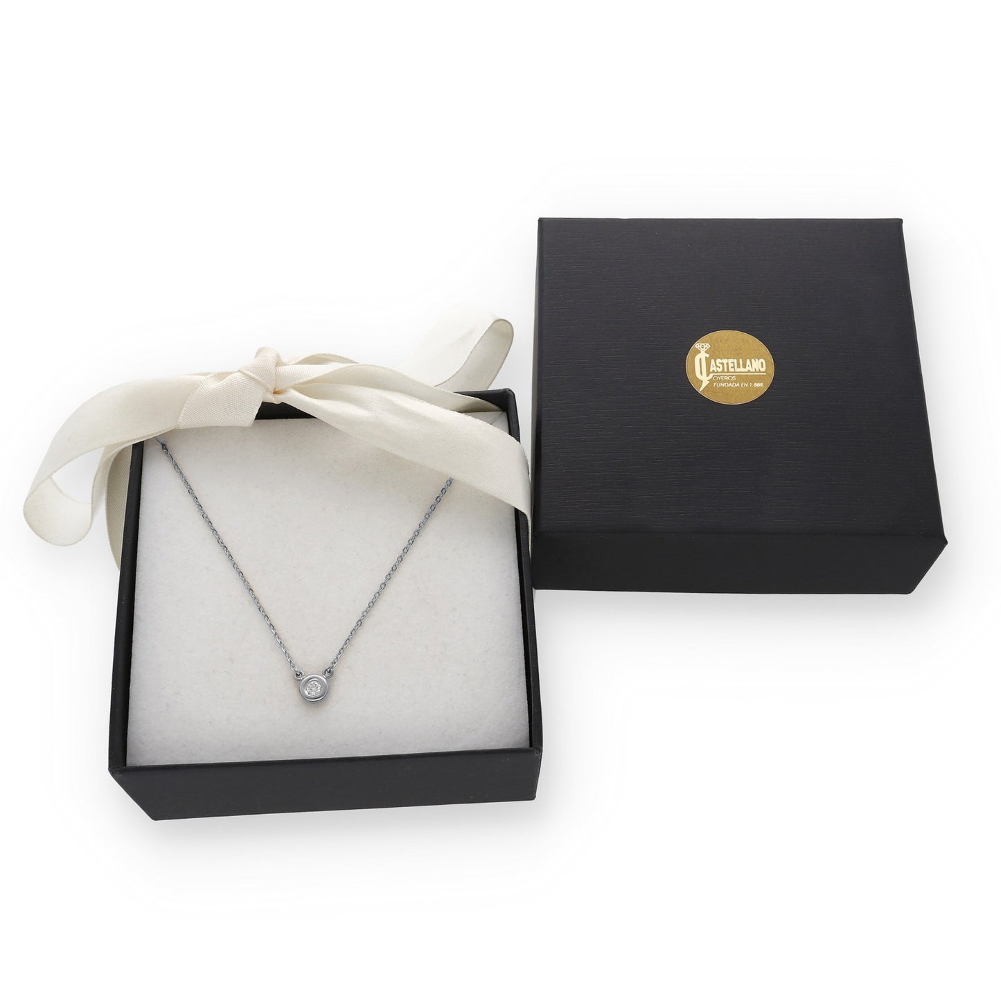Collar con Colgante Eclat en Oro Blanco 18K con Diamante en Chatón