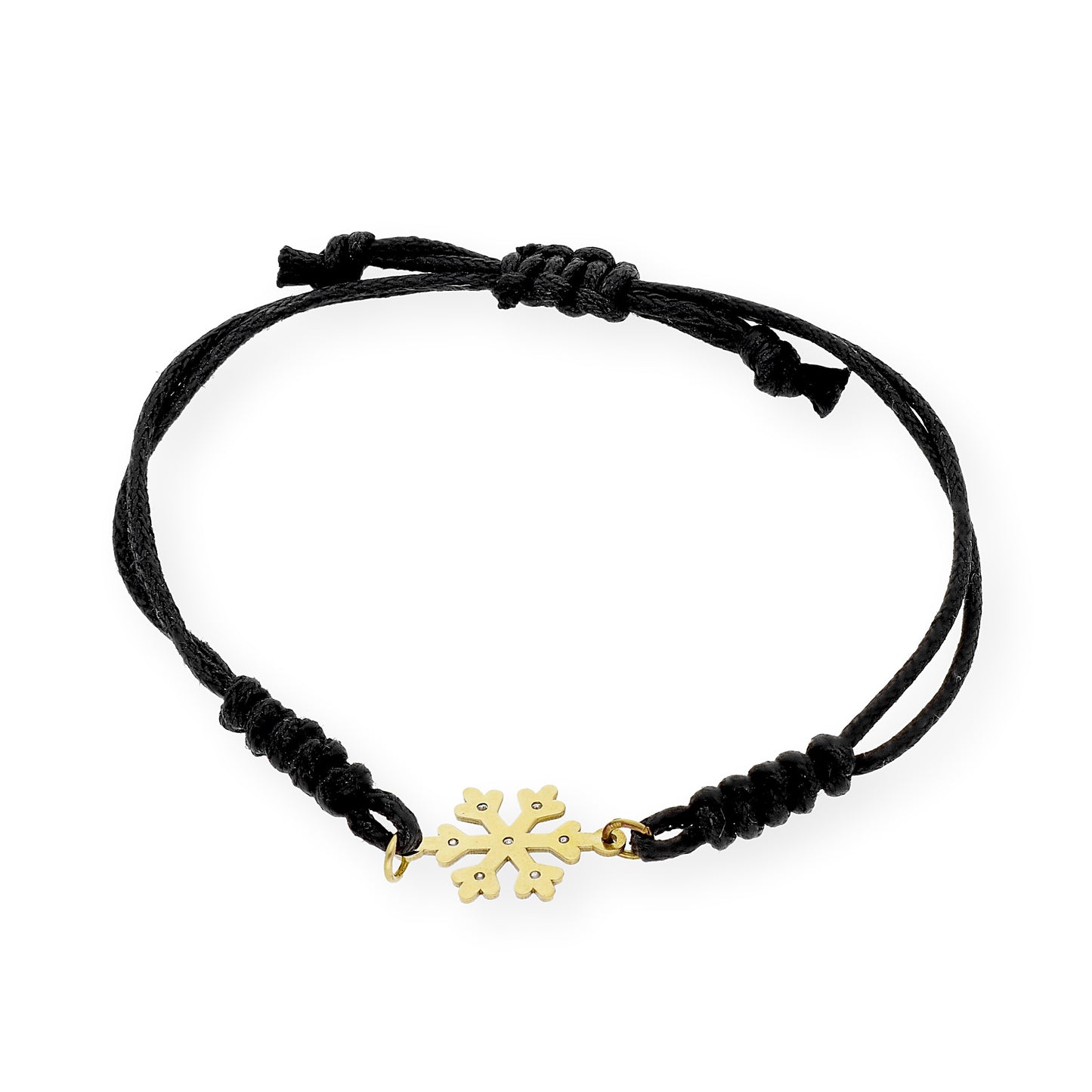 Pulsera Macramé de Oro de Ley con Diamantes y Diseño de Copo de Nieve