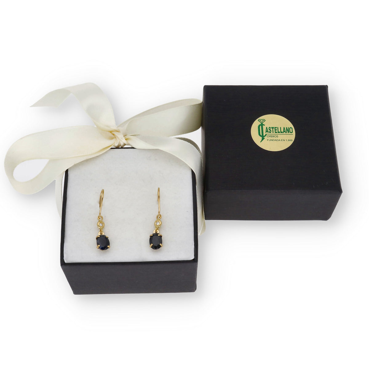 Pendientes Brenda en Oro 18K con Diamantes y Zafiros en Garra