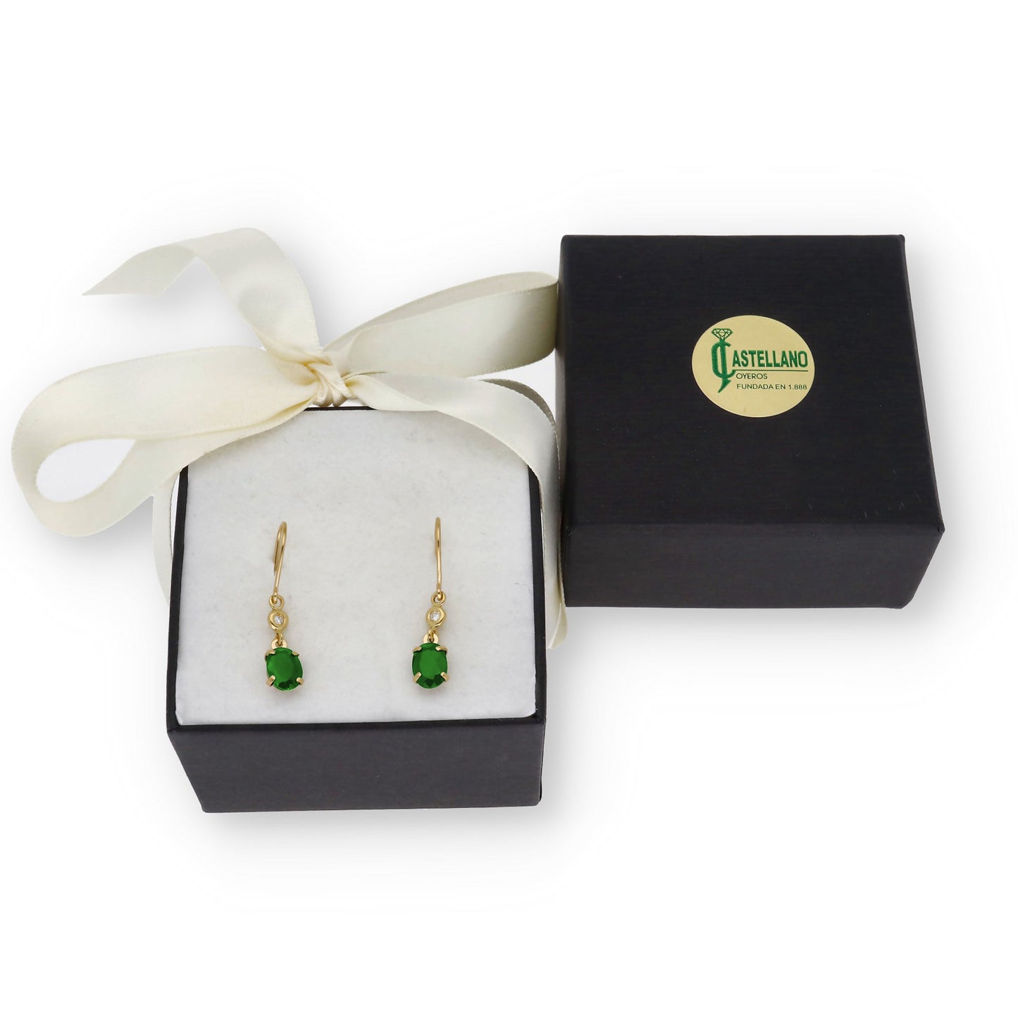 Pendientes Brenda en Oro 18K con Diamantes y Esmeraldas en Garra