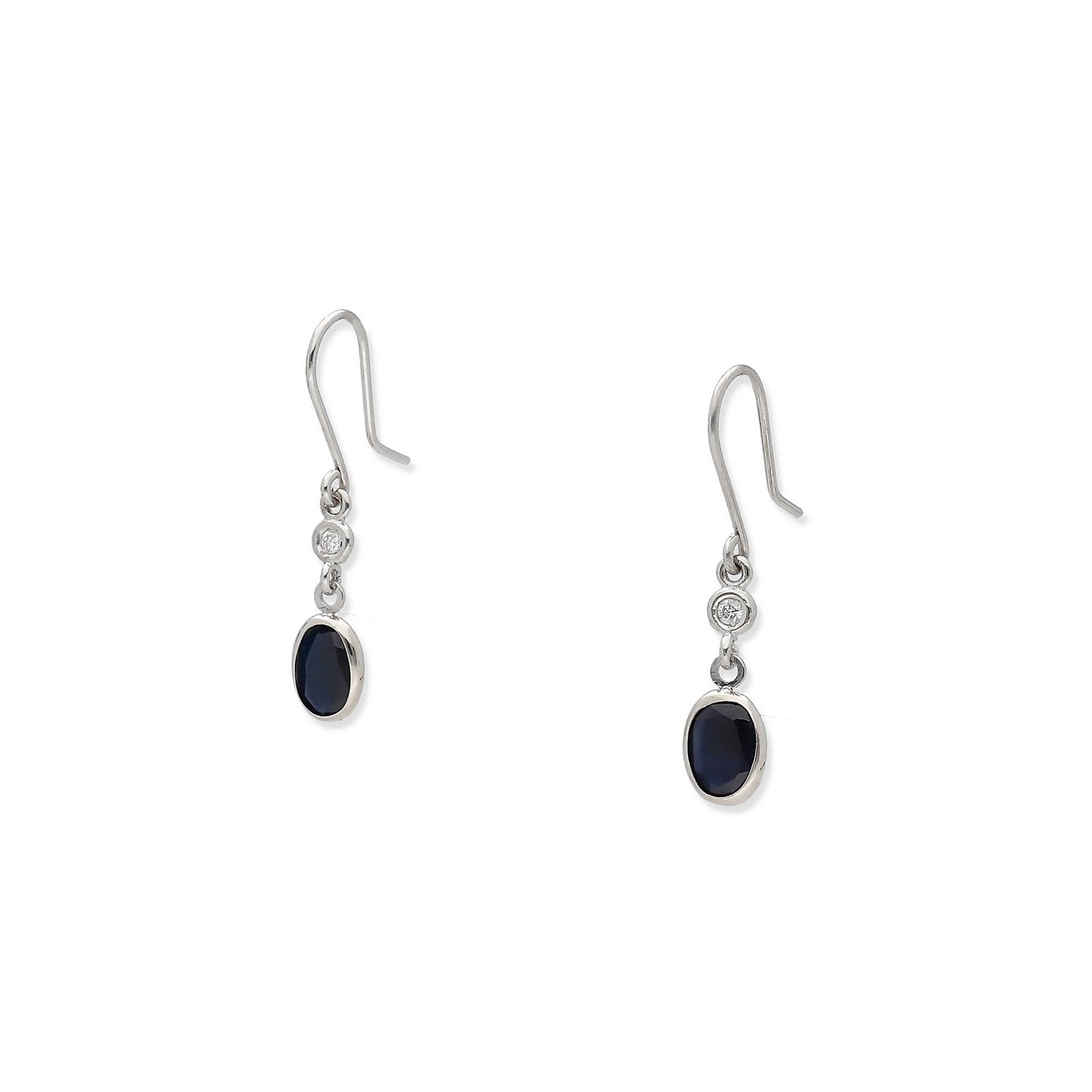 Pendientes Lisa en Oro Blanco 18K con Diamantes y Zafiros Ovales