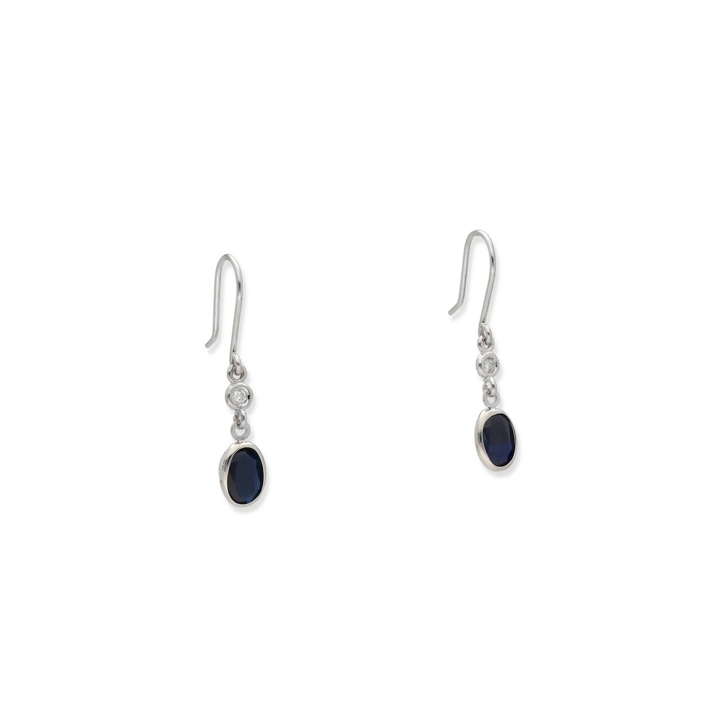 Pendientes Lisa en Oro Blanco 18K con Diamantes y Zafiros Ovales