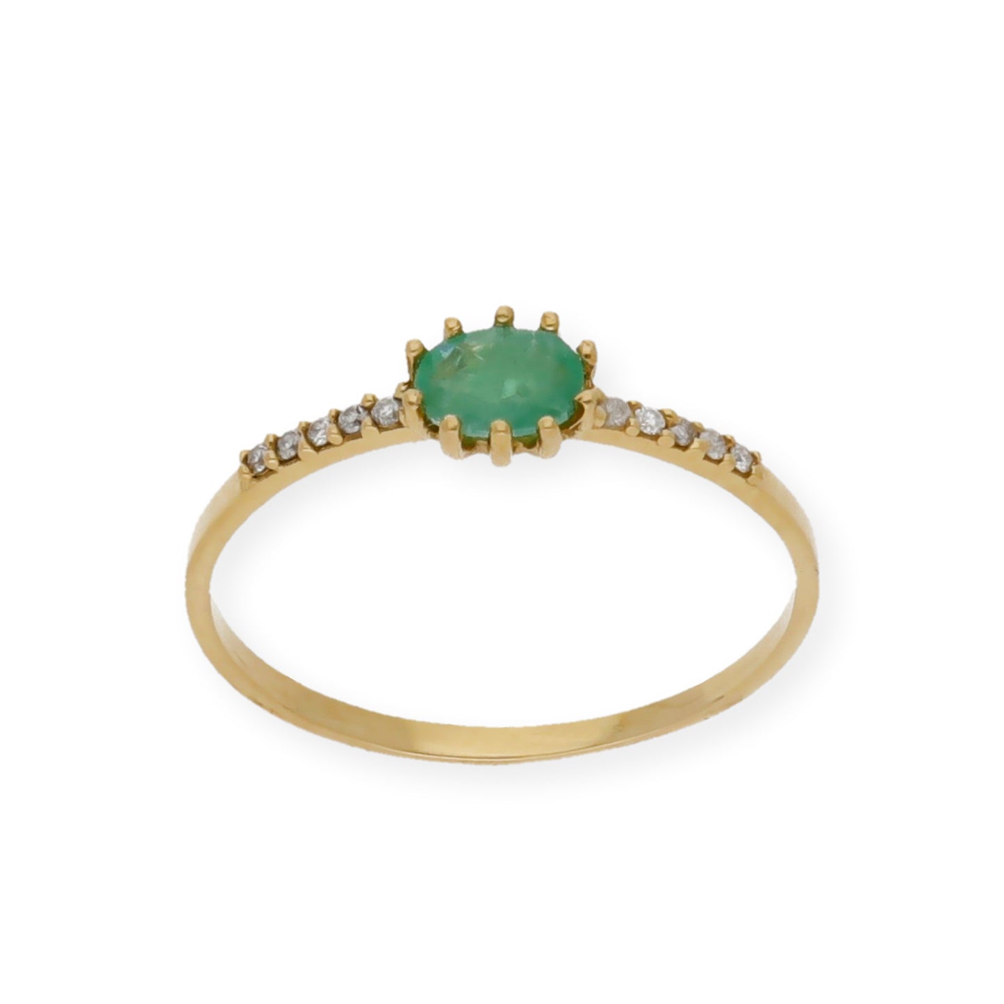 Anillo Loto en Oro 18K con Esmeralda Oval en Garra y Diamantes