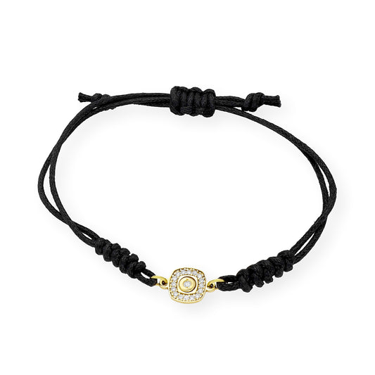 Pulsera Macramé de Oro de Ley con Diamantes y Diseño Cuadrado