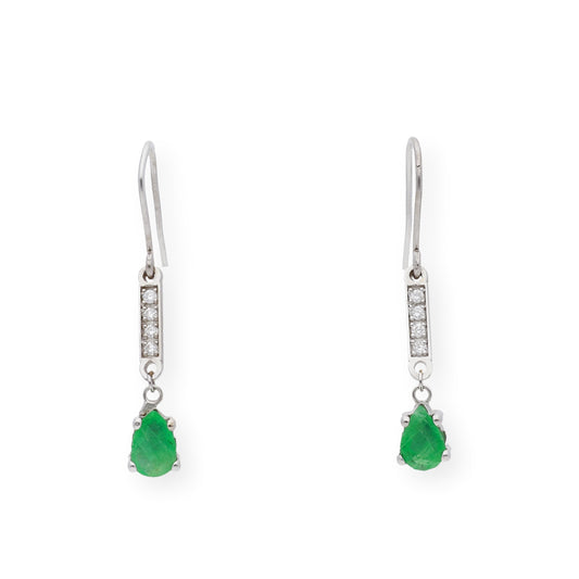 Pendientes Destello en Oro blanco 18k con Diamantes y Esmeraldas
