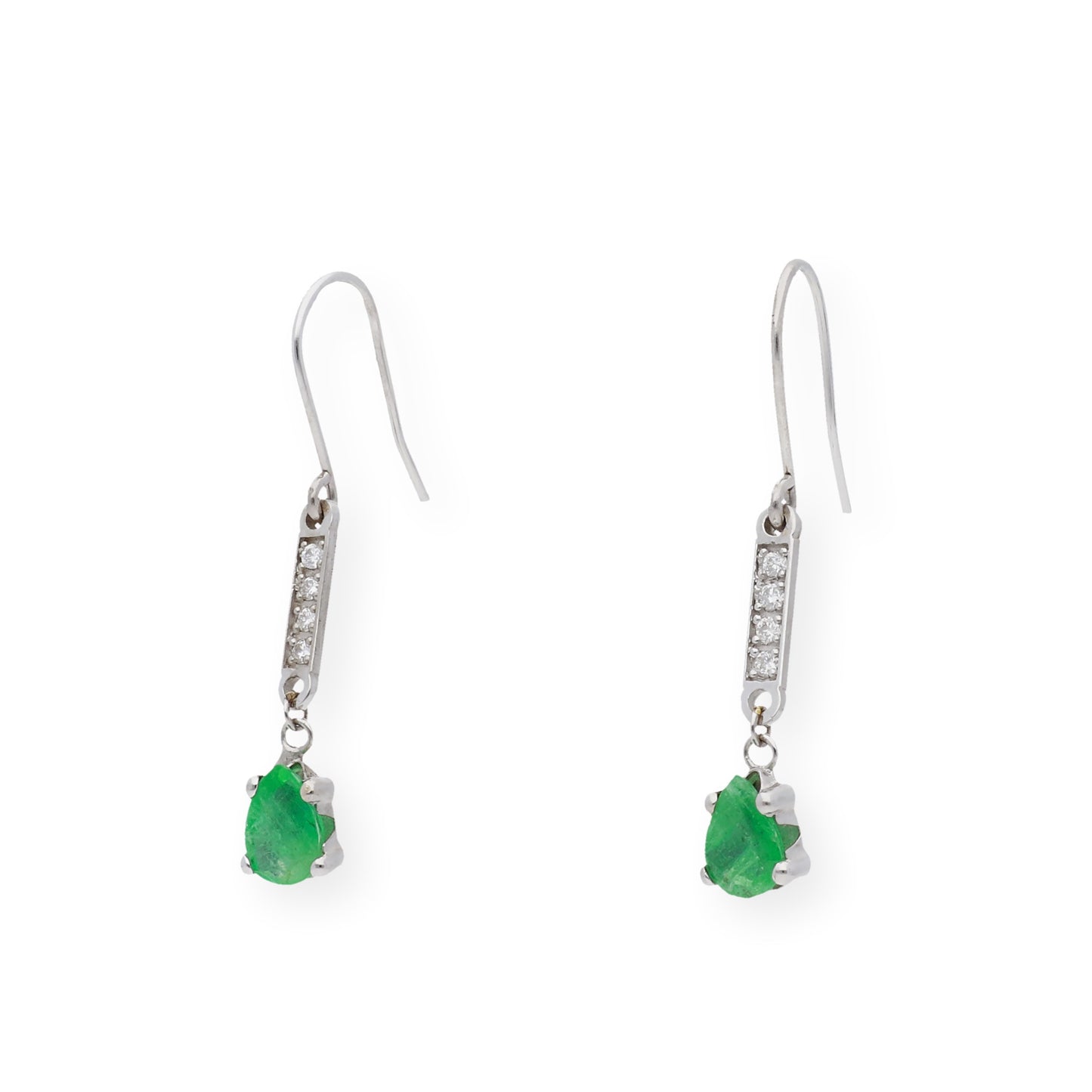 Pendientes Destello en Oro blanco 18k con Diamantes y Esmeraldas