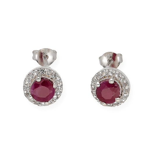 Pendientes de Plata con Piedra Roja y Circonitas