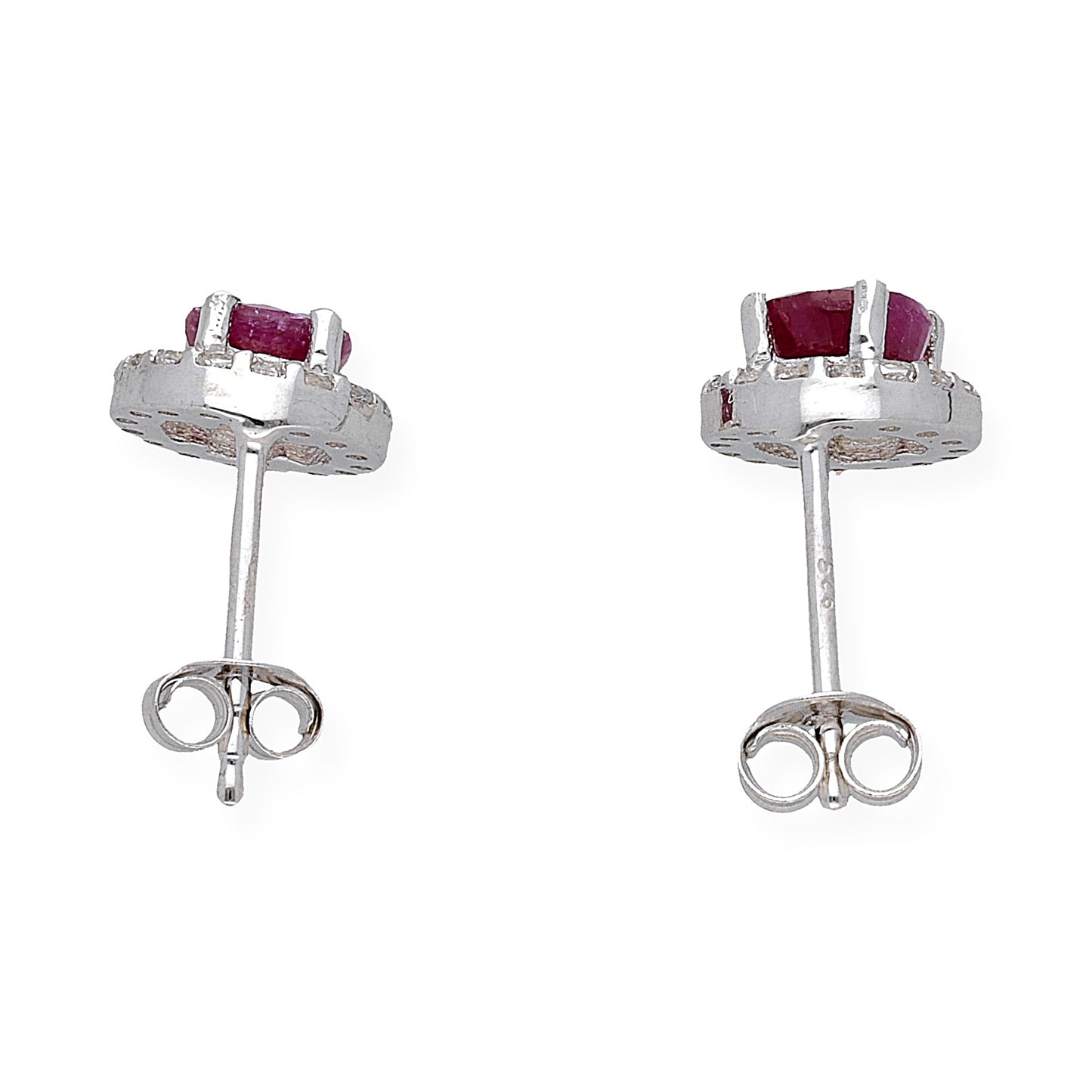 Pendientes de Plata con Piedra Roja y Circonitas