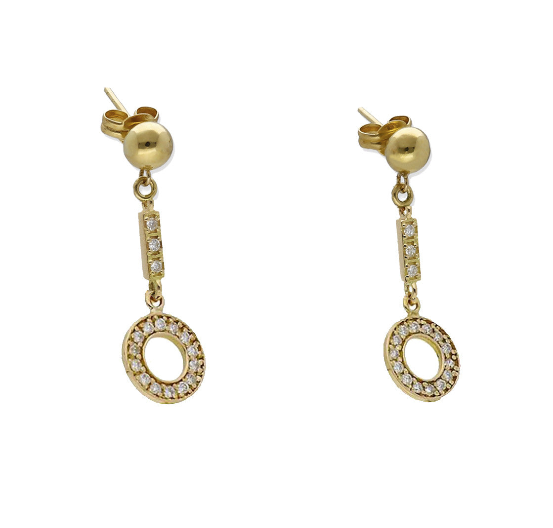 Pendientes en Oro de Ley 18K con Diamantes y cierre de Media Bola