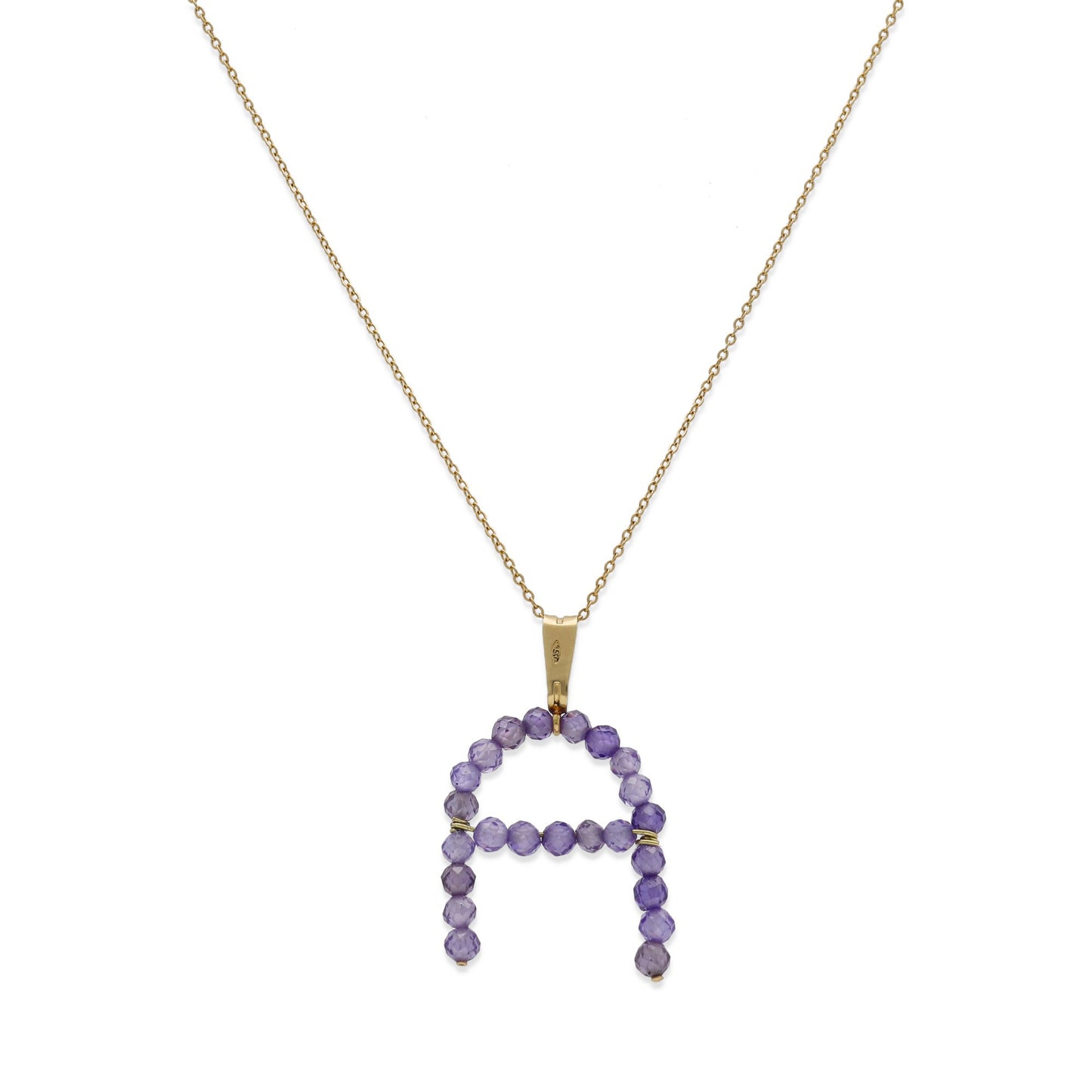 Collar con Colgante Antal en Oro 18K y Tanzanitas Diseño de Inicial