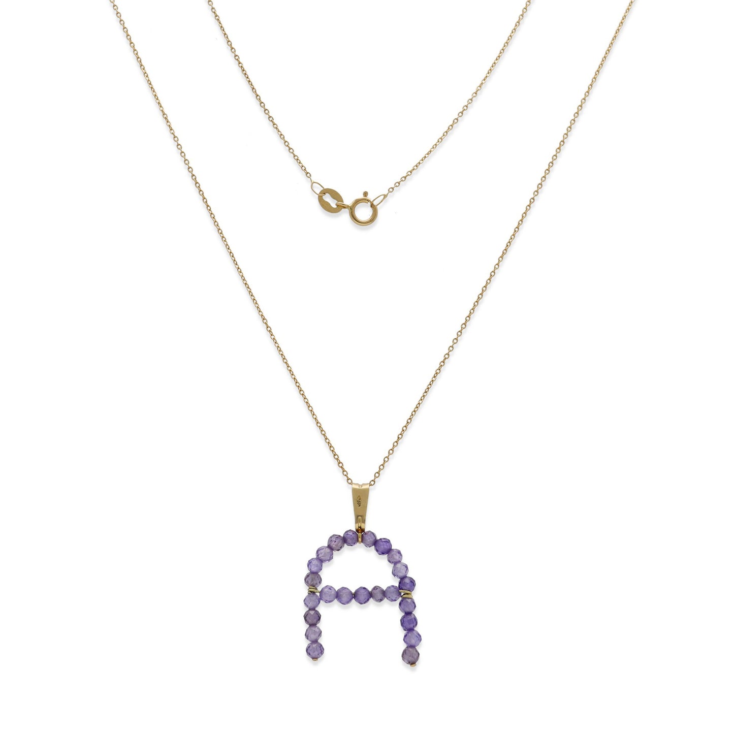 Collar con Colgante Antal en Oro 18K y Tanzanitas Diseño de Inicial