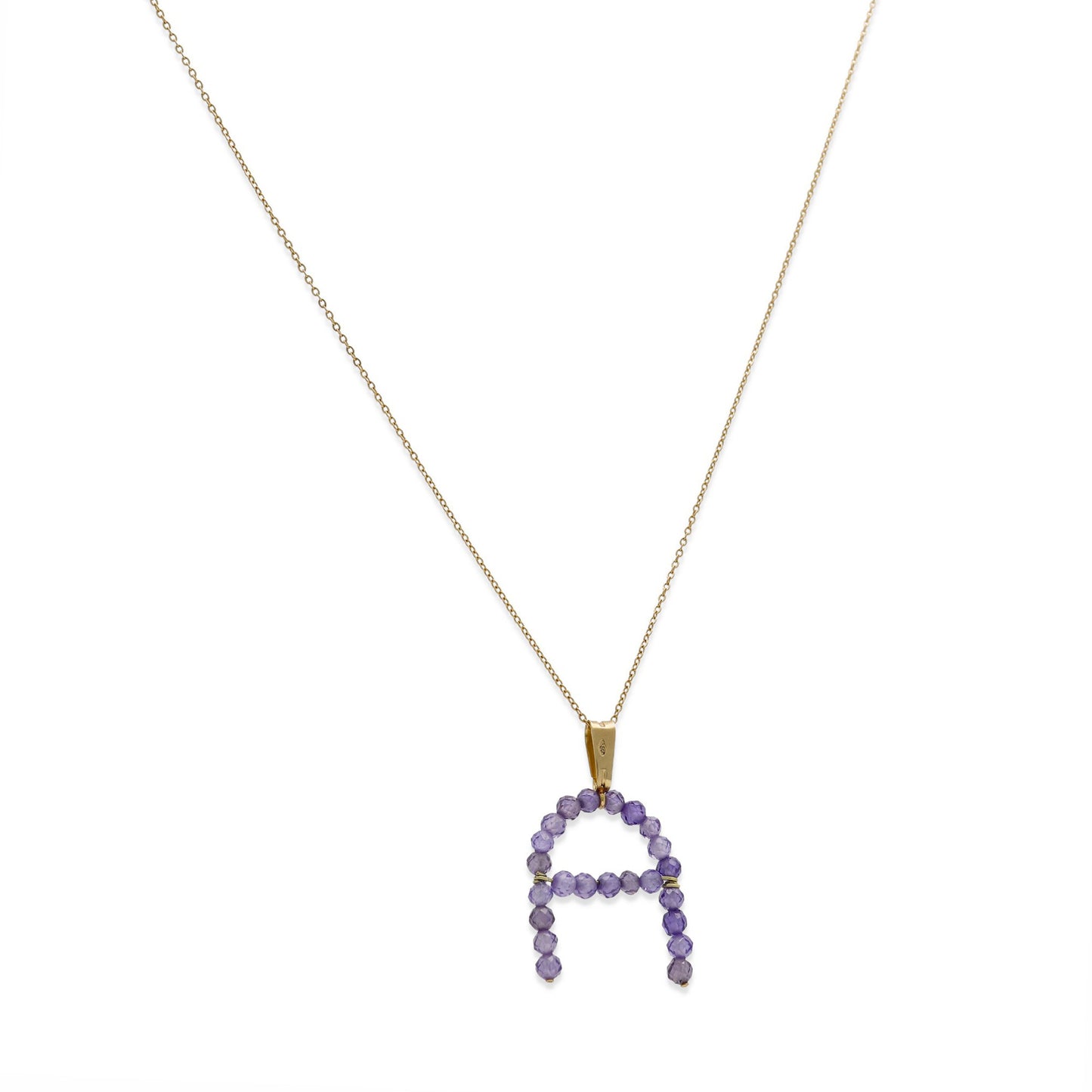 Collar con Colgante Antal en Oro 18K y Tanzanitas Diseño de Inicial