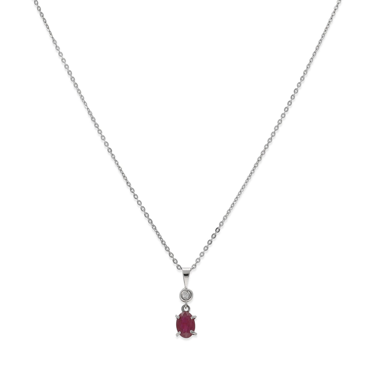 Collar con Colgante Rose con Diamante y Rubí en Oro Blanco 18k