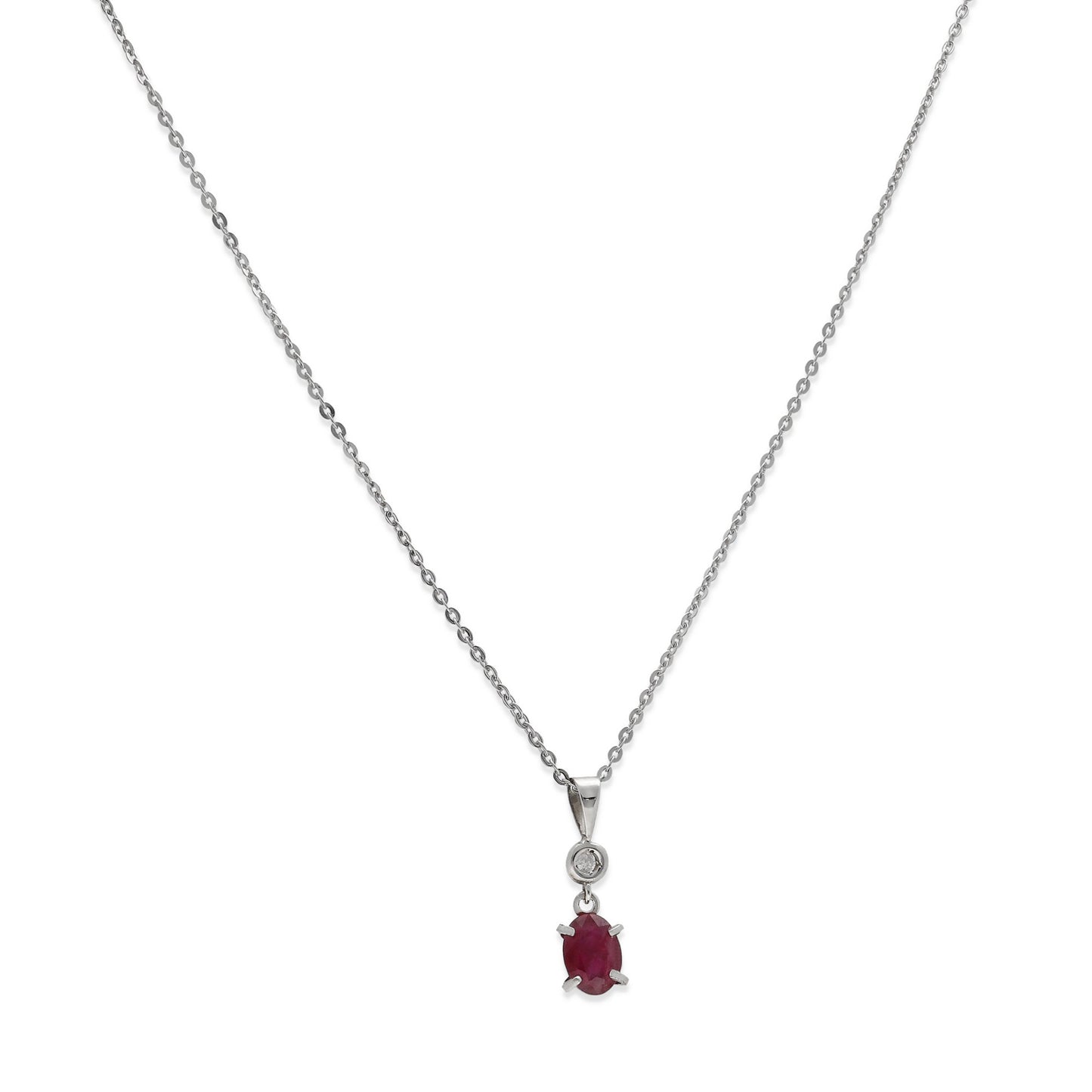 Collar con Colgante Rose con Diamante y Rubí en Oro Blanco 18k