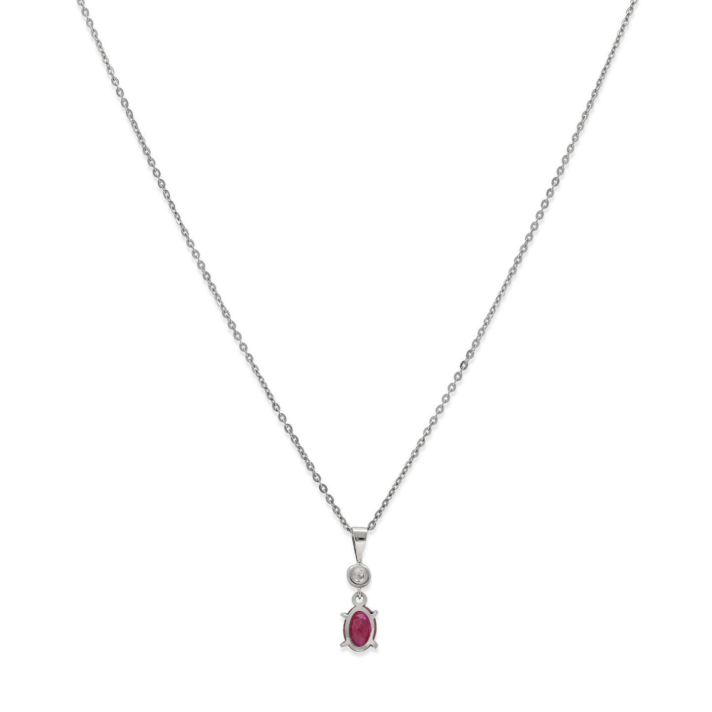 Collar con Colgante Rose con Diamante y Rubí en Oro Blanco 18k