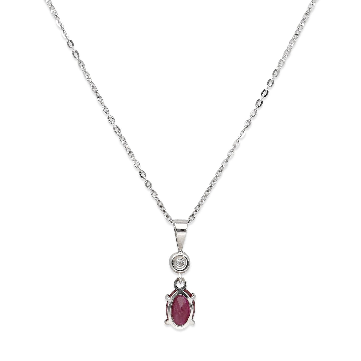 Collar con Colgante Rose con Diamante y Rubí en Oro Blanco 18k