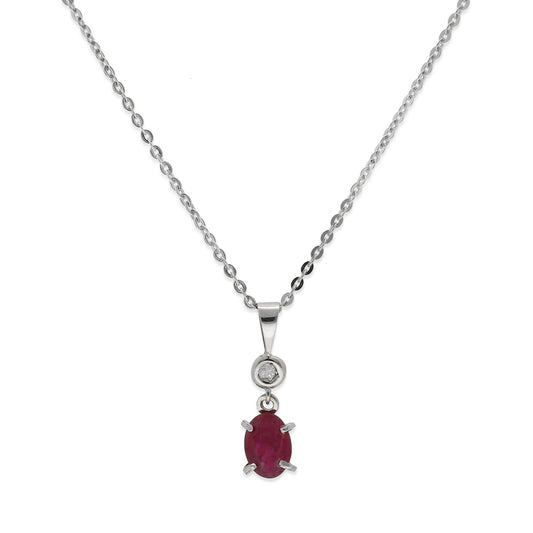 Collar con Colgante Rose con Diamante y Rubí en Oro Blanco 18k