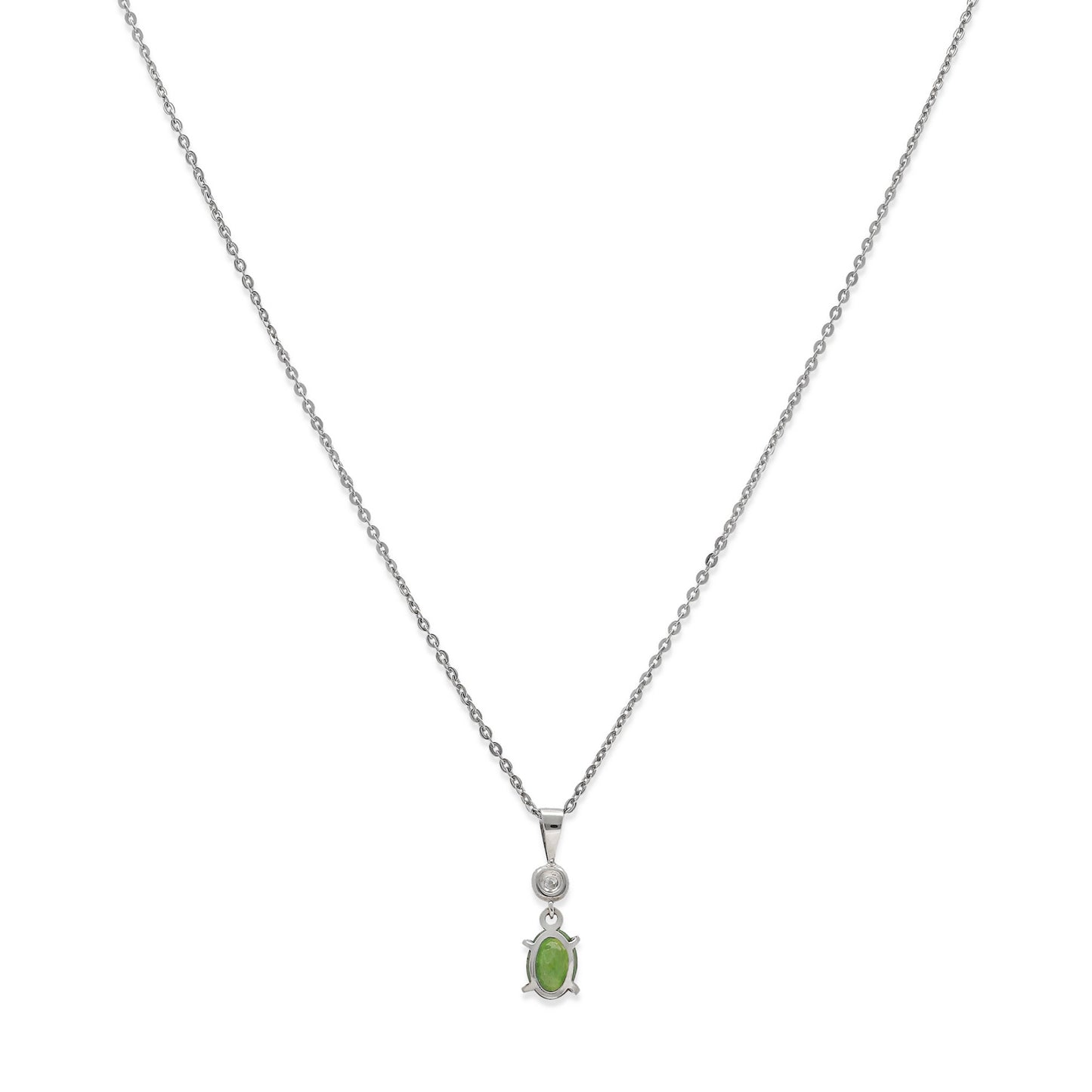 Collar con Colgante Rose con Diamante y Esmeralda en Oro Blanco 18k