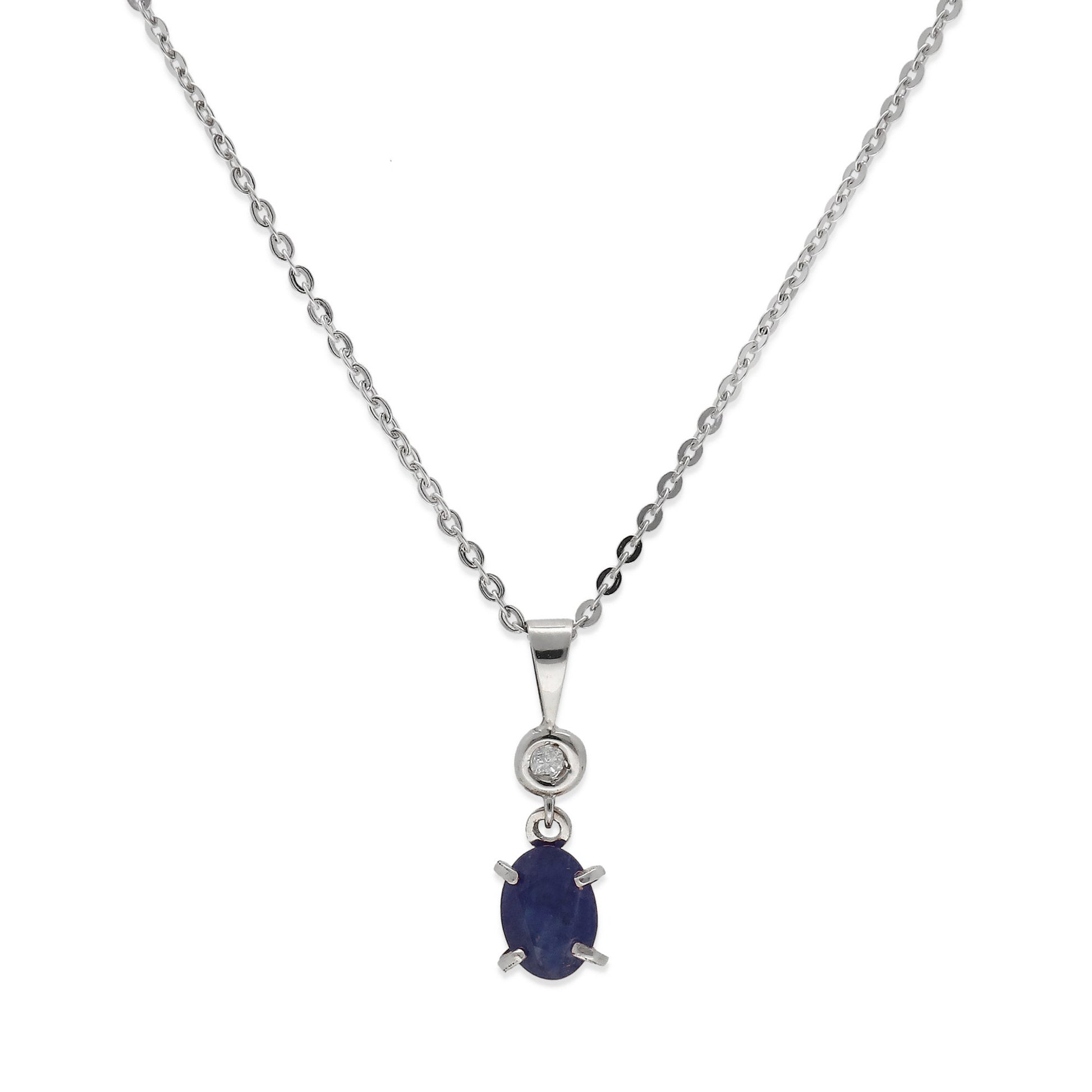 Collar con Colgante Rose con Diamante y Zafiro en Oro Blanco 18k