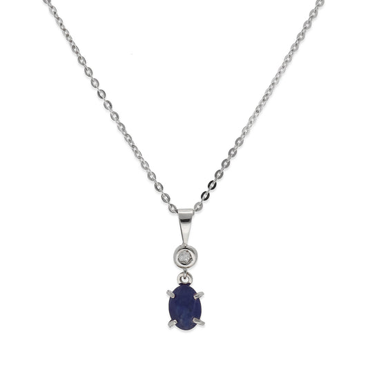 Collar con Colgante Rose con Diamante y Zafiro en Oro Blanco 18k