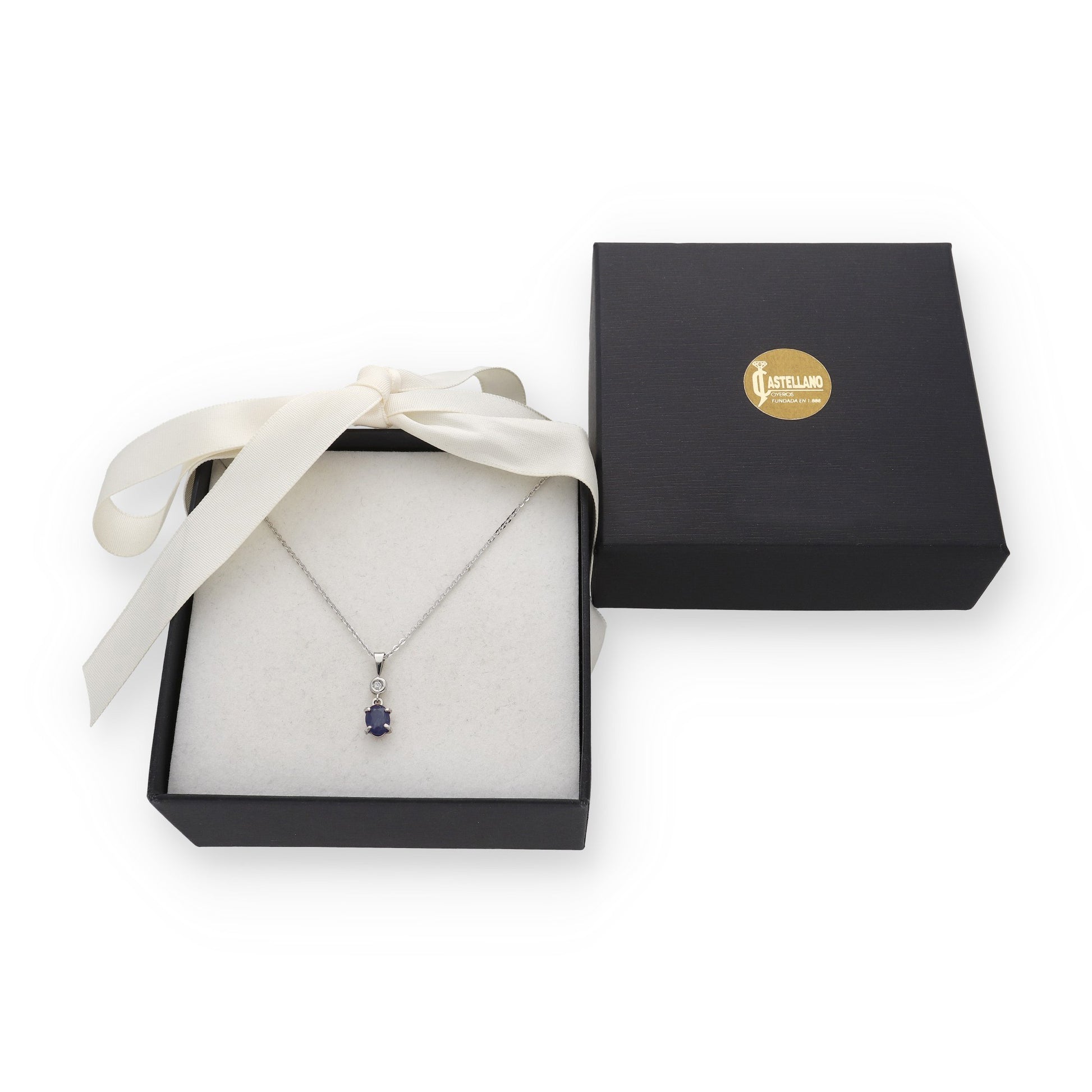 Collar con Colgante Rose con Diamante y Zafiro en Oro Blanco 18k