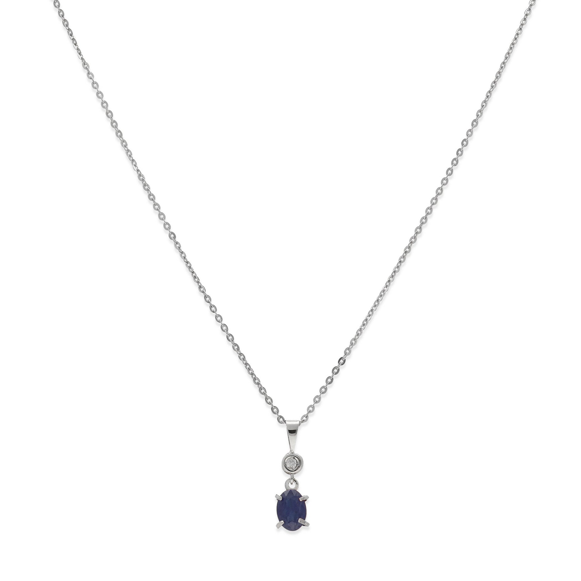 Collar con Colgante Rose con Diamante y Zafiro en Oro Blanco 18k