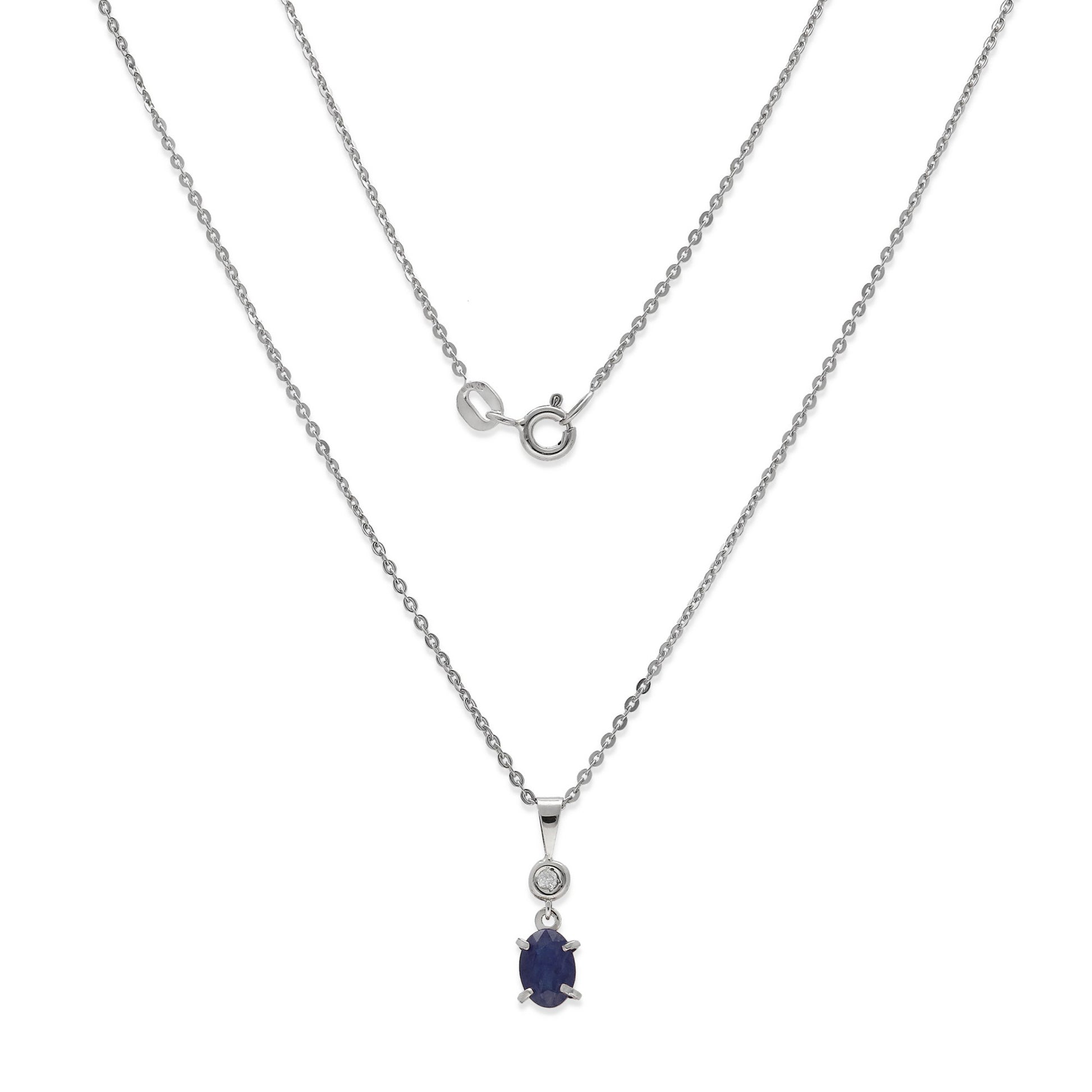 Collar con Colgante Rose con Diamante y Zafiro en Oro Blanco 18k