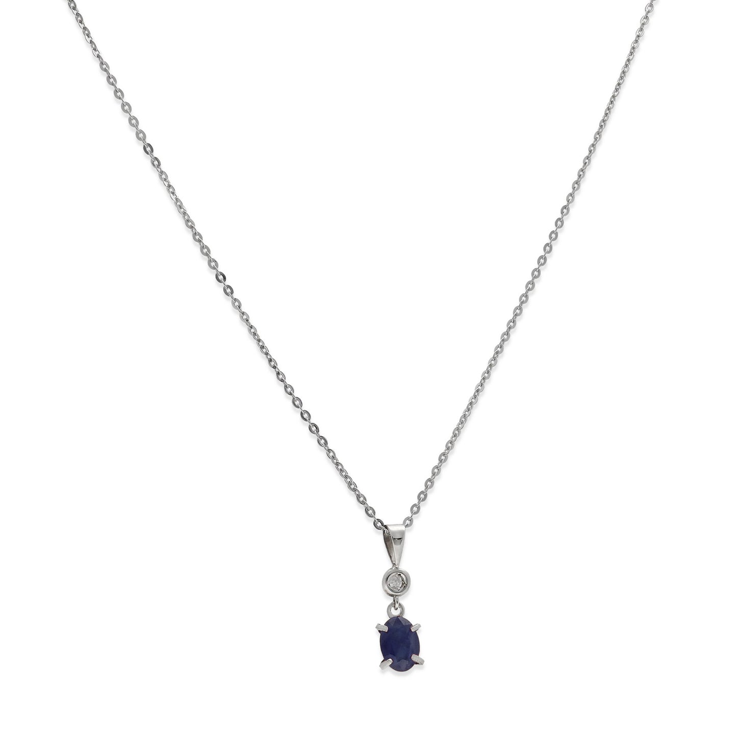 Collar con Colgante Rose con Diamante y Zafiro en Oro Blanco 18k