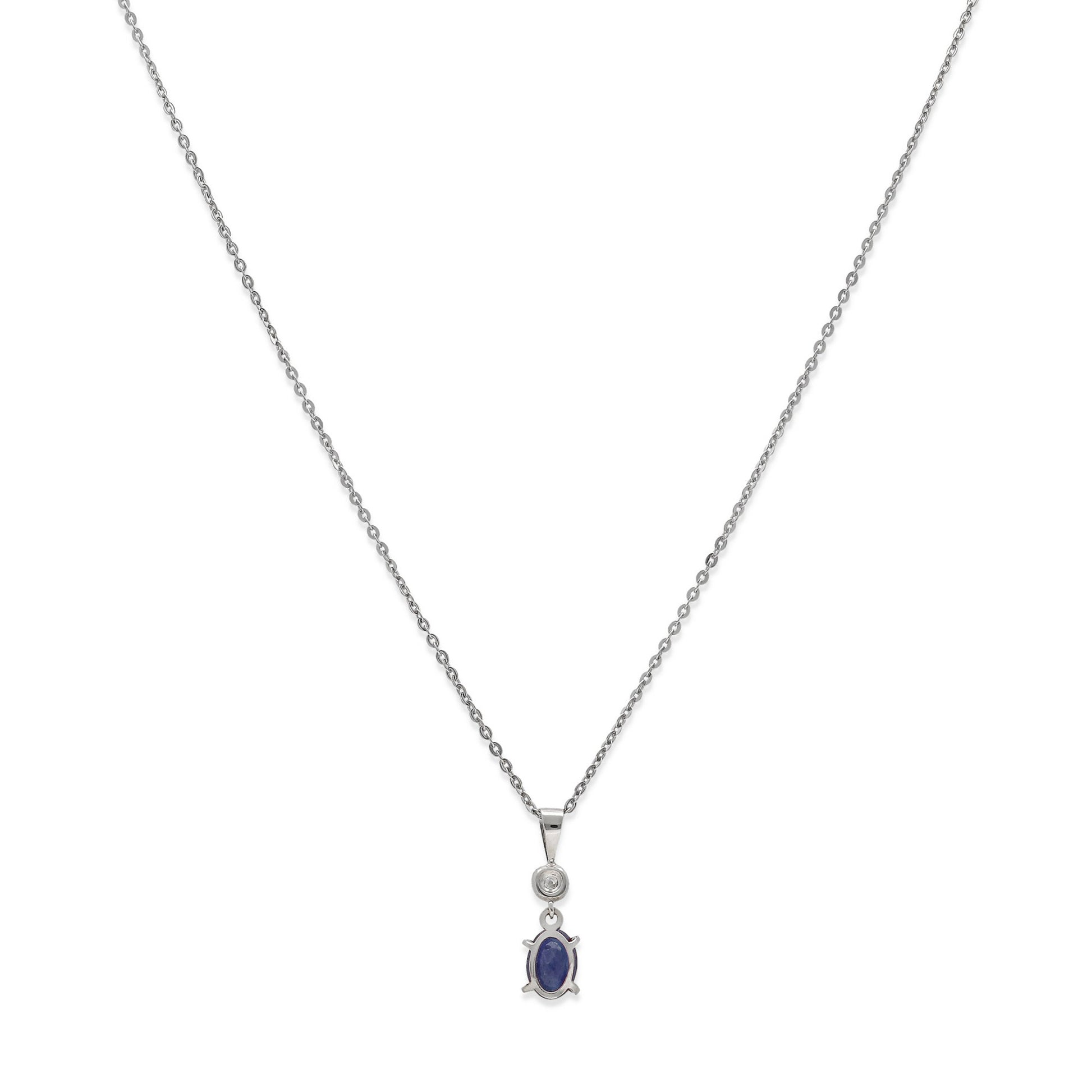 Collar con Colgante Rose con Diamante y Zafiro en Oro Blanco 18k