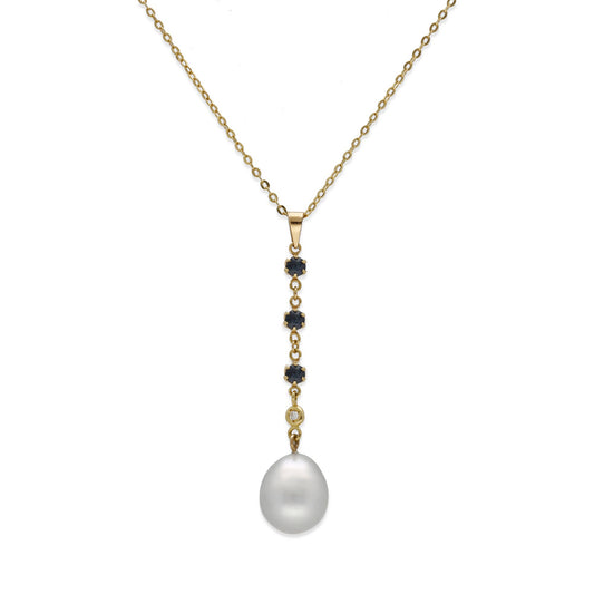 Collar con Colgante Morfeo en Oro 18k con Zafiros Diamantes y Perla Australiana