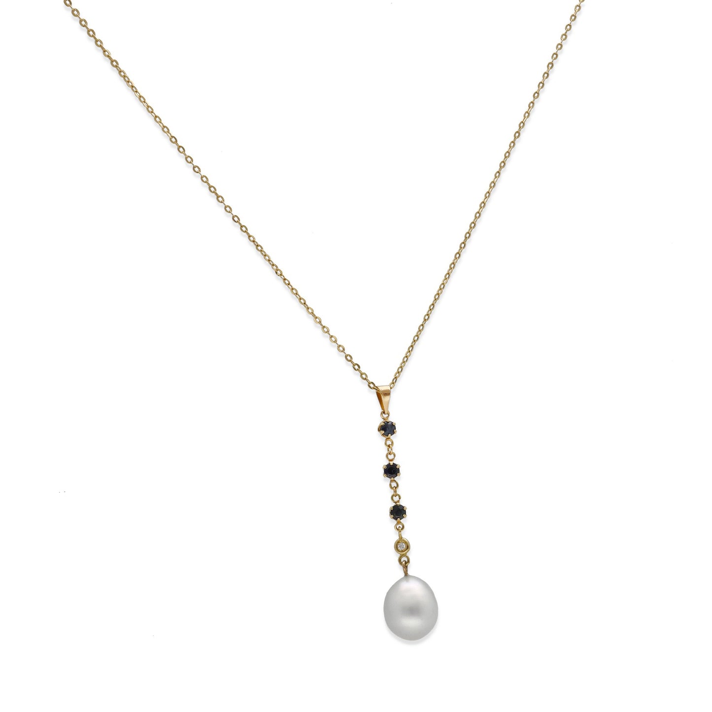 Collar con Colgante Morfeo en Oro 18k con Zafiros Diamantes y Perla Australiana