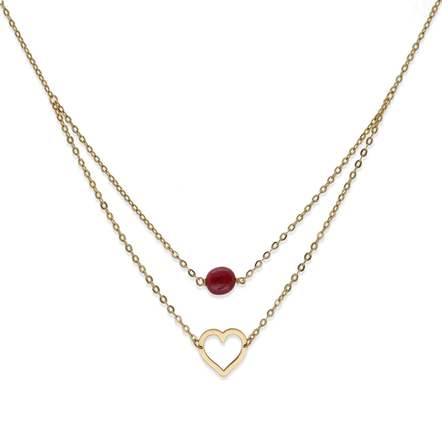 Gargantilla Doble Indira Oro 18K y Rubí Diseño de Corazón