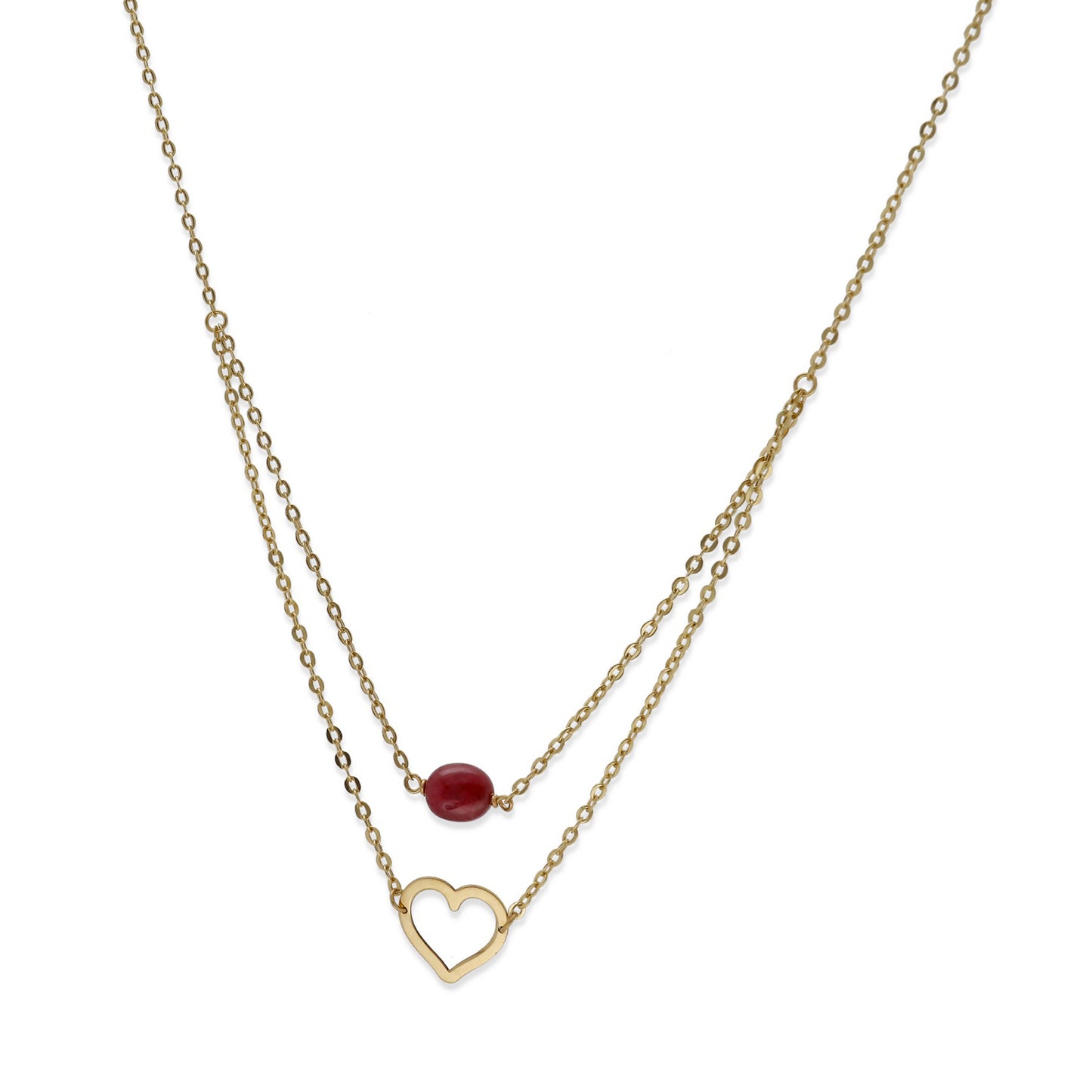 Gargantilla Doble Indira Oro 18K y Rubí Diseño de Corazón