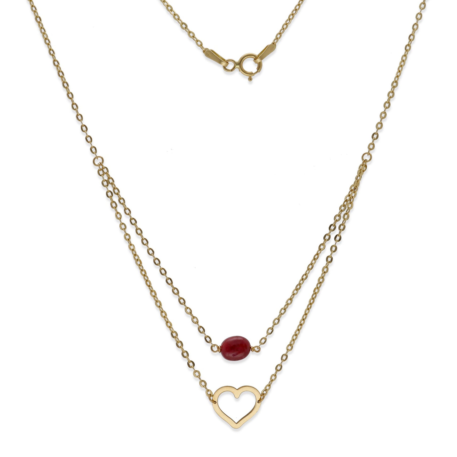 Gargantilla Doble Indira Oro 18K y Rubí Diseño de Corazón