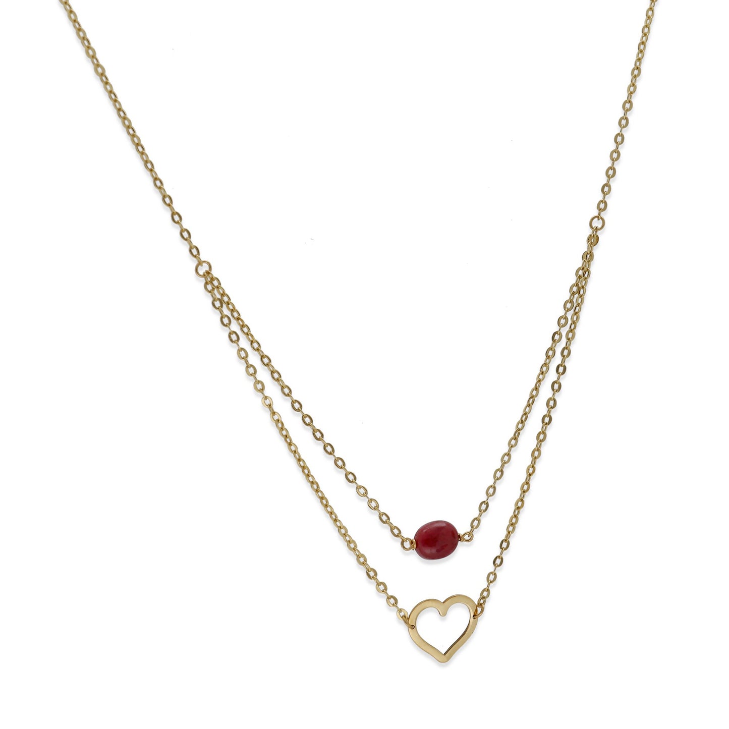 Gargantilla Doble Indira Oro 18K y Rubí Diseño de Corazón