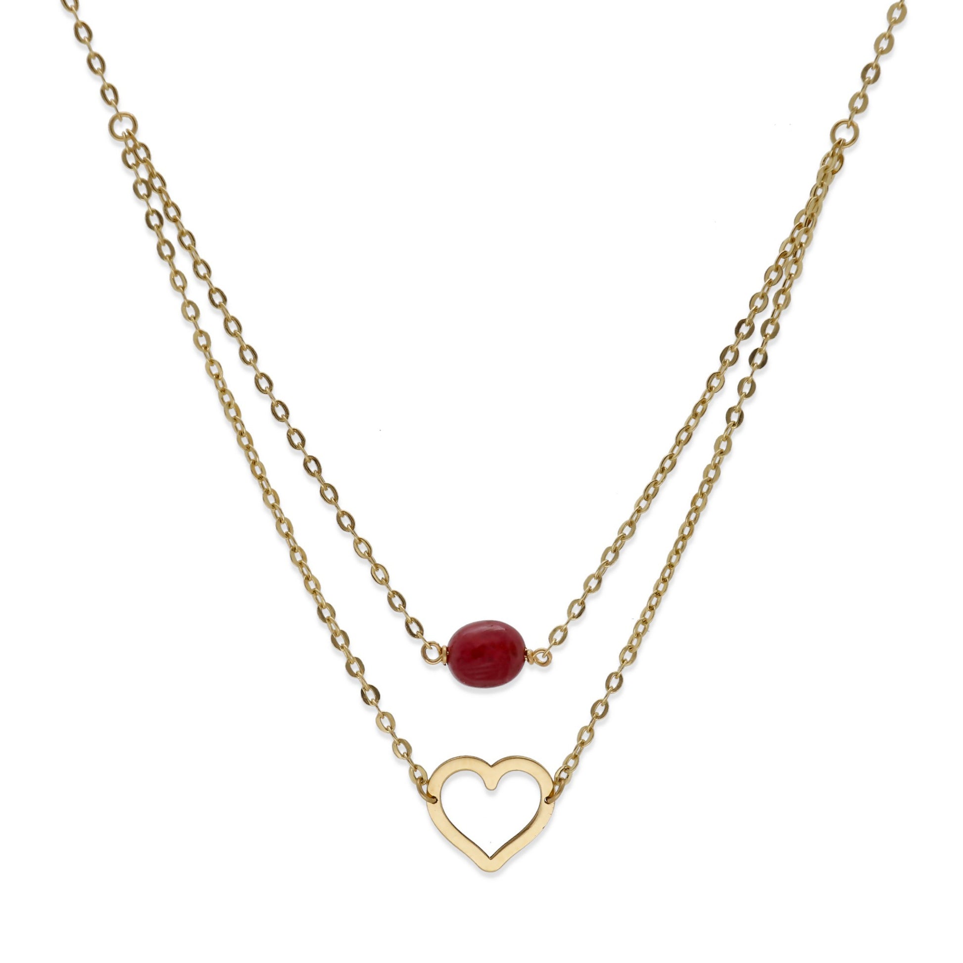 Gargantilla Doble Indira Oro 18K y Rubí Diseño de Corazón