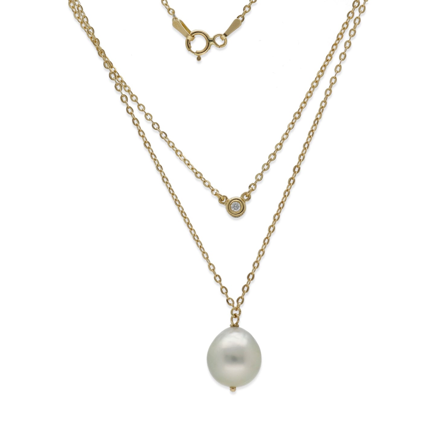 Collar Doble Modelo Ariel de Oro 18k con Diamante y Perla Australiana Natural