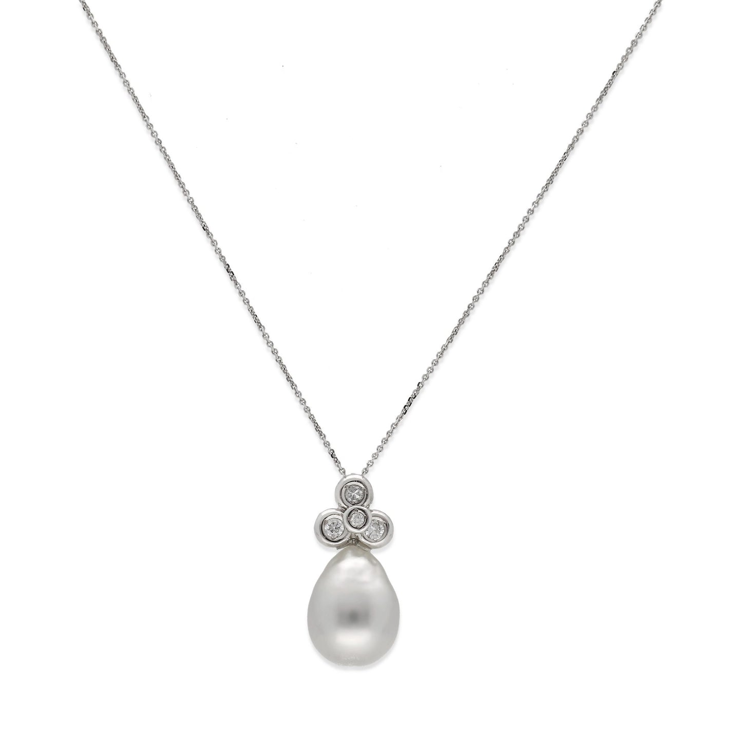Collar con Colgante Nia de Oro Blanco 18k con Diamantes y Perlas Australianas