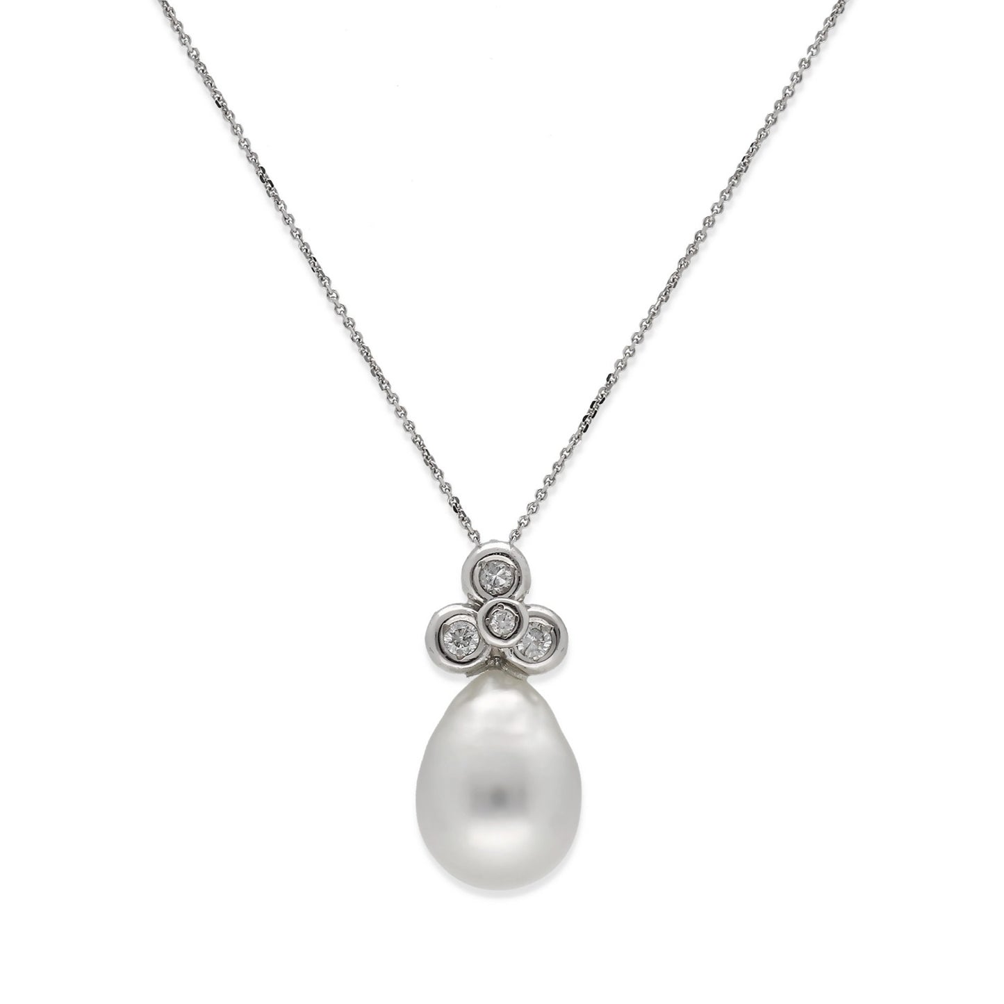 Collar con Colgante Nia de Oro Blanco 18k con Diamantes y Perlas Australianas