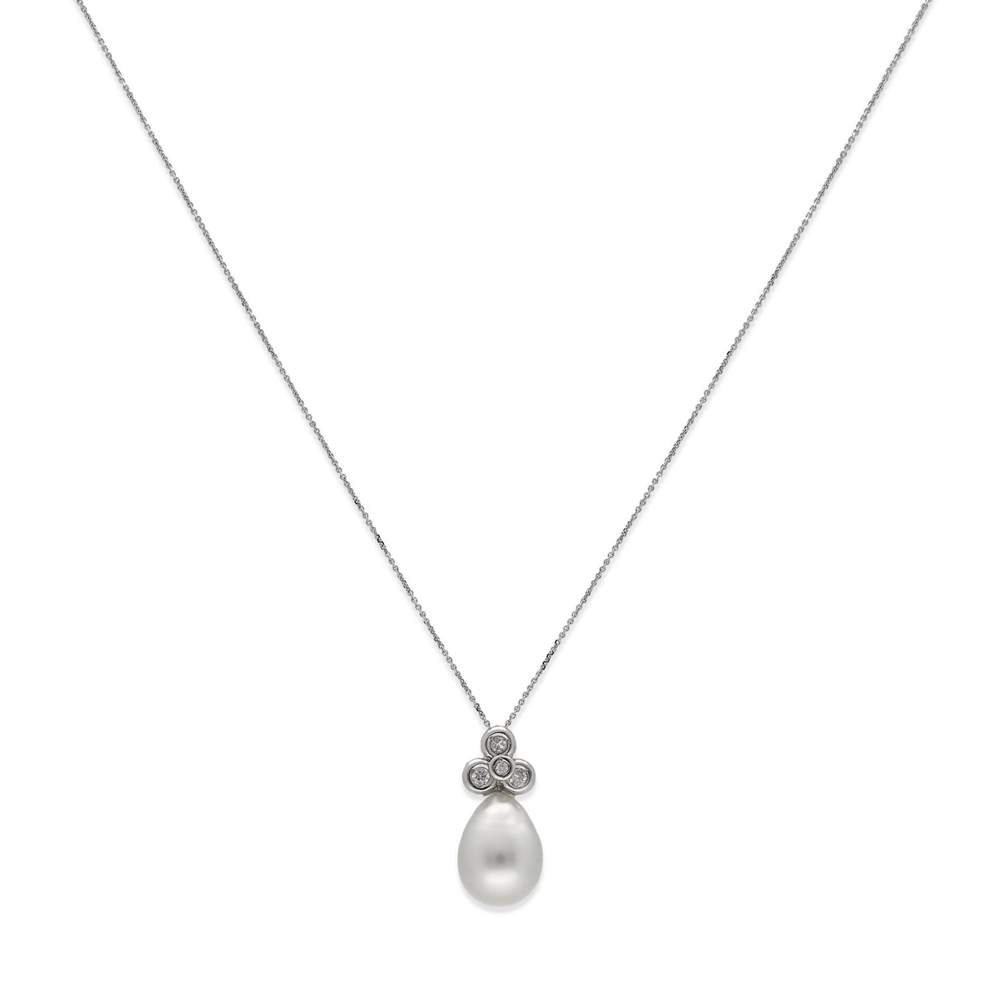 Collar con Colgante Nia de Oro Blanco 18k con Diamantes y Perlas Australianas