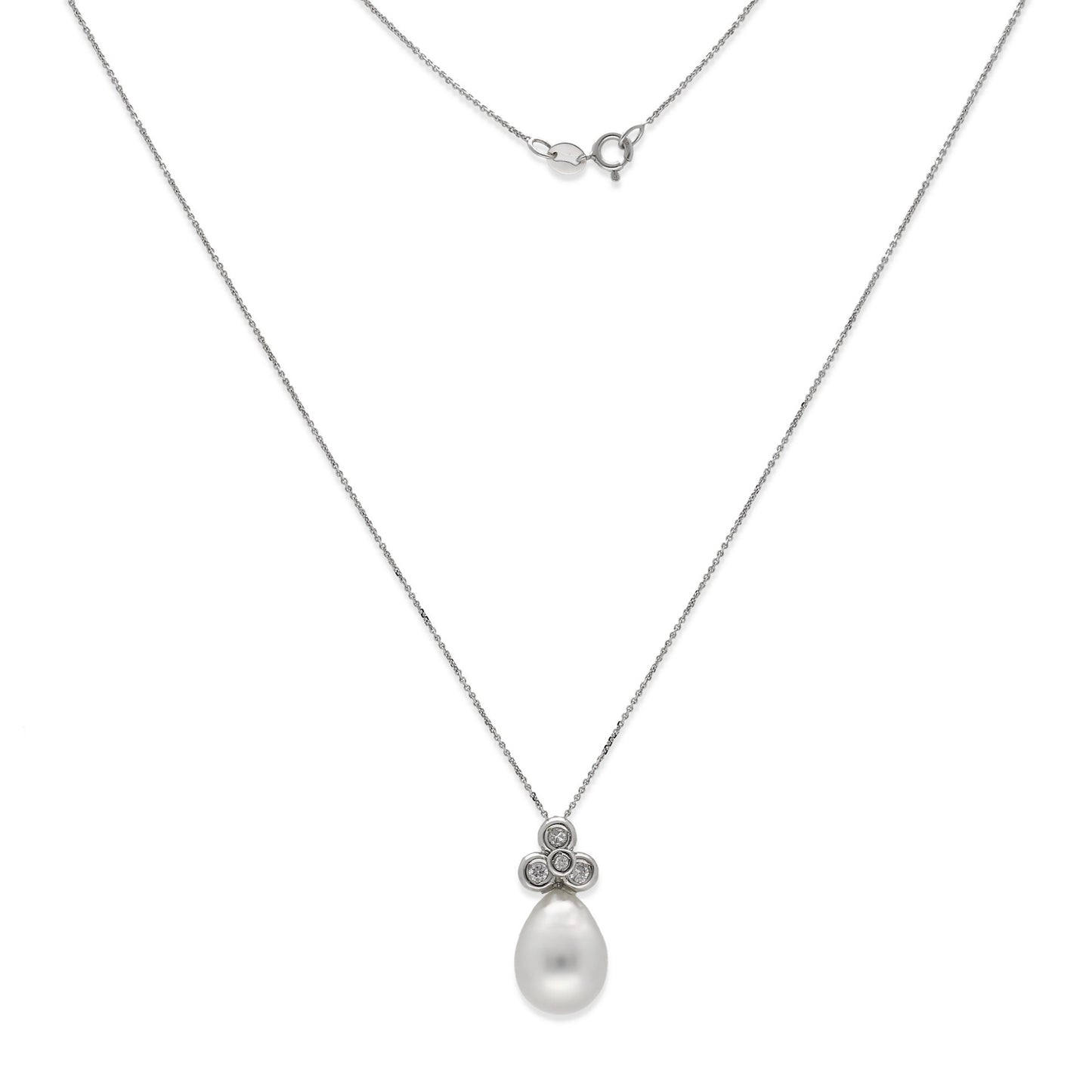 Collar con Colgante Nia de Oro Blanco 18k con Diamantes y Perlas Australianas