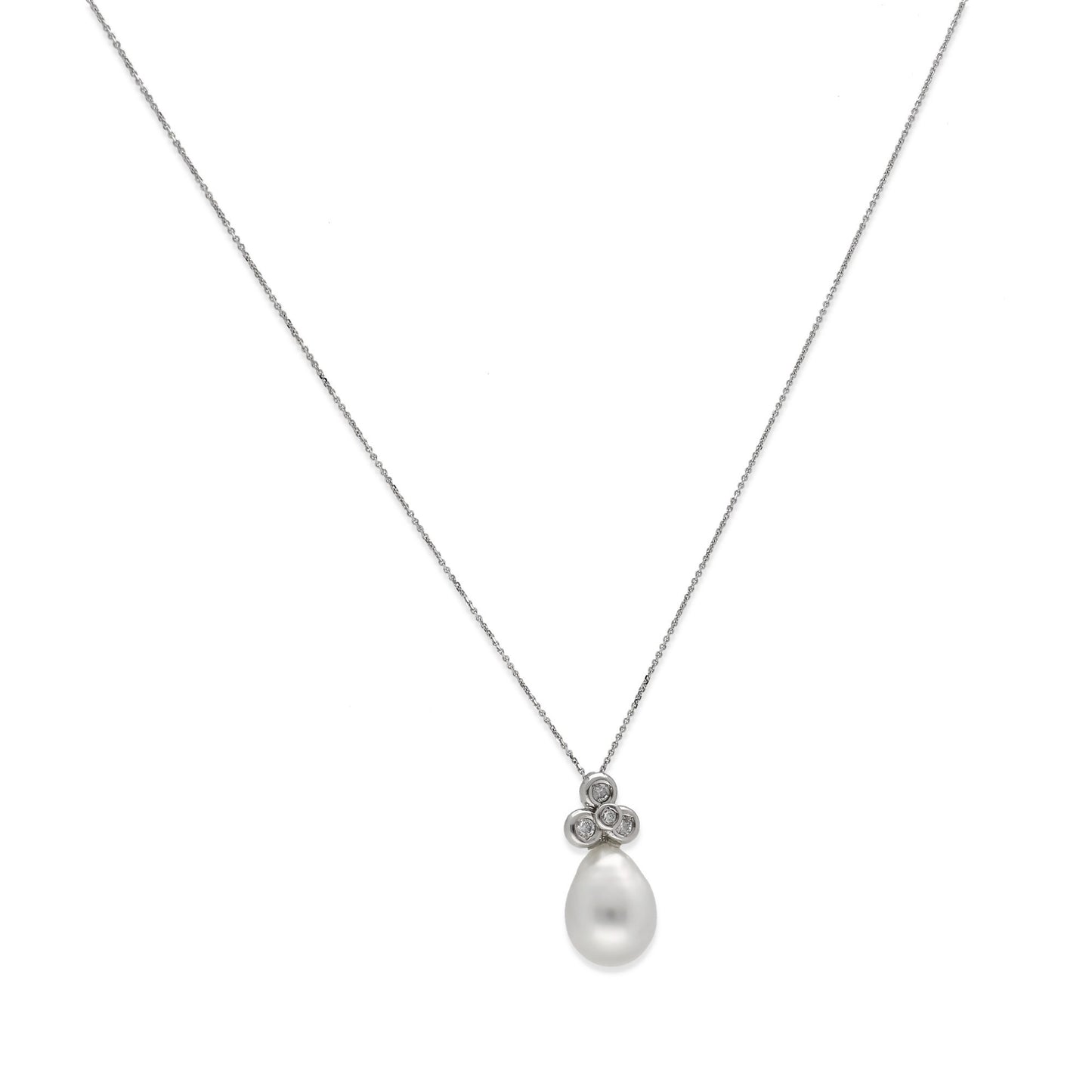 Collar con Colgante Nia de Oro Blanco 18k con Diamantes y Perlas Australianas