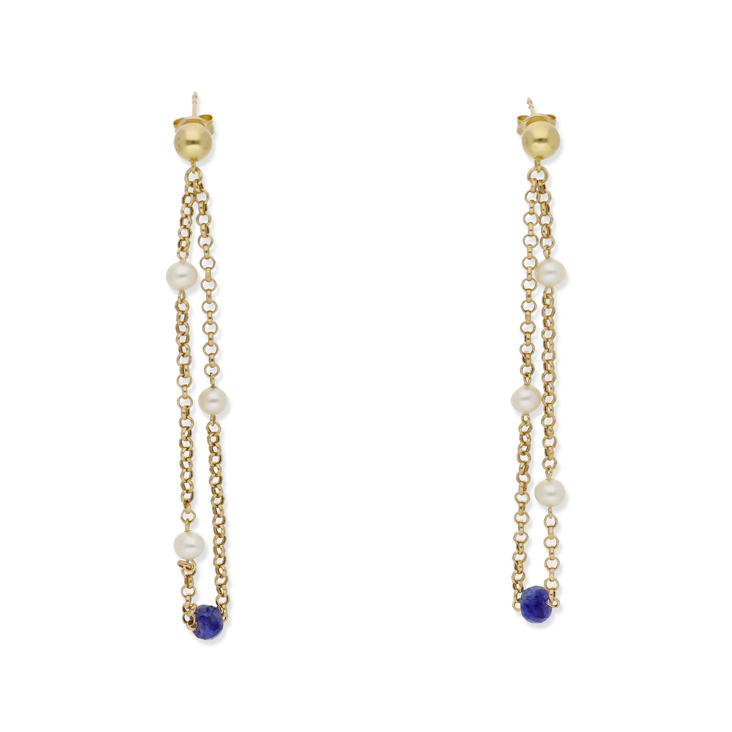 Pendientes Miray Estilo Colgantes de Oro 18k Perlas Akoya y Zafiros