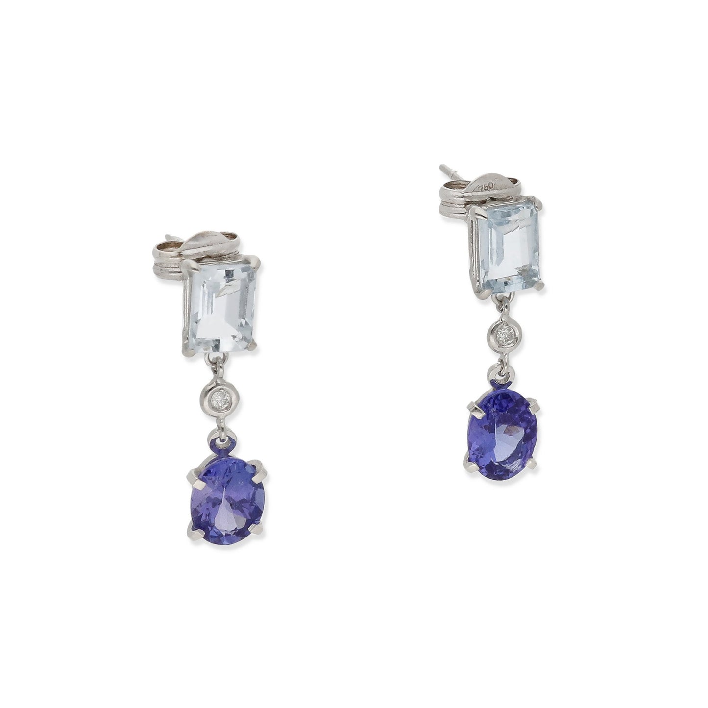 Pendientes Troya en Oro Blanco 18k con Aguamarinas, Tanzanita y Diamante