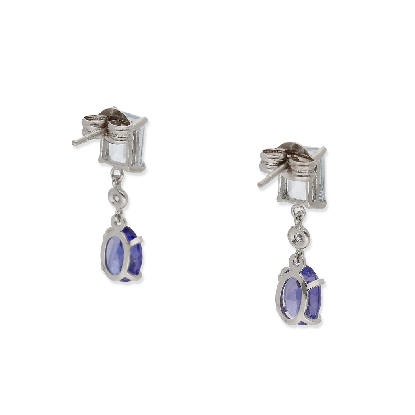 Pendientes Troya en Oro Blanco 18k con Aguamarinas, Tanzanita y Diamante