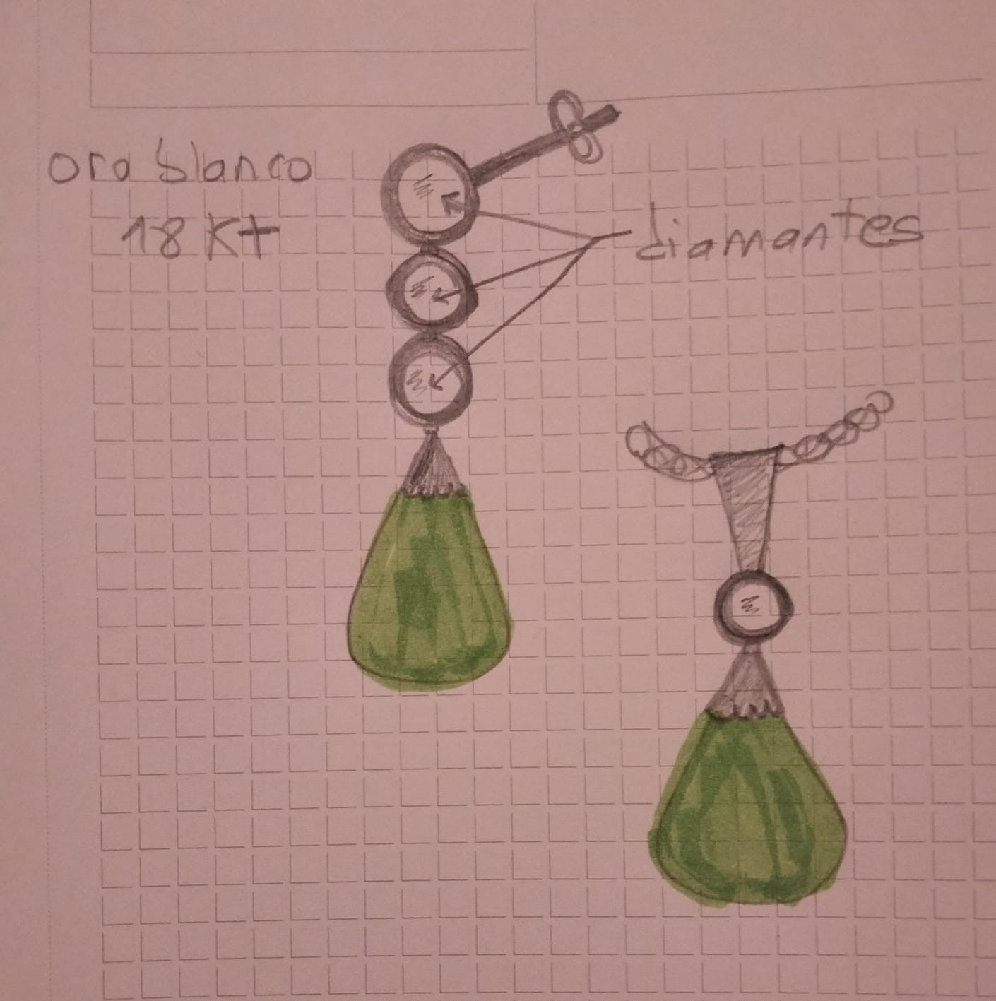 Pendientes y Colgante de Oro blanco 18k con Diamantes y Esmeraldas - Personalizados