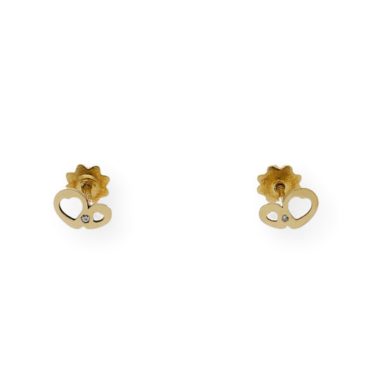 Pendientes bebé corazones calados Oro amarillo 18K y Diamantes