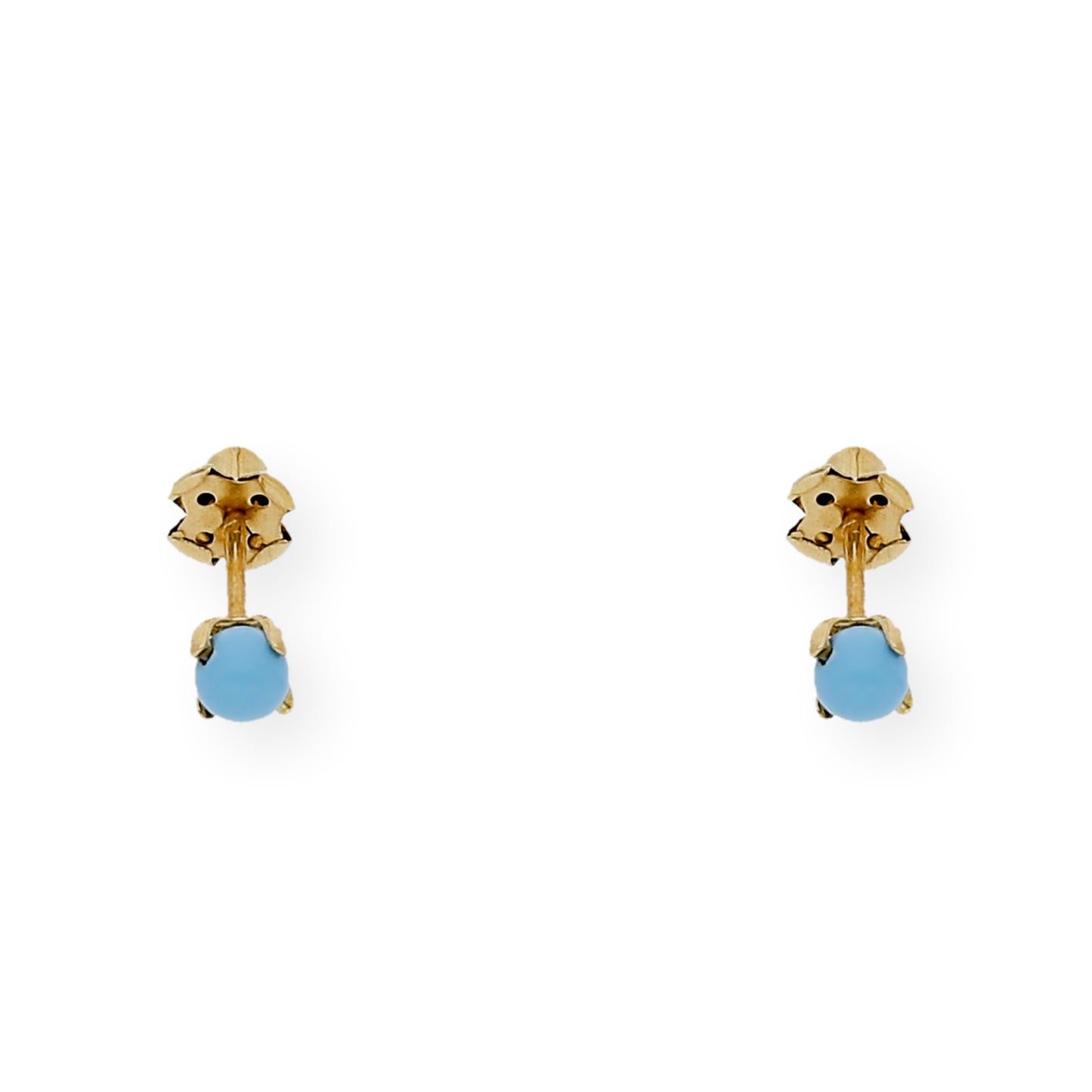 Pendientes Turquesa 3 mm de Bebé en Oro de Ley 18k