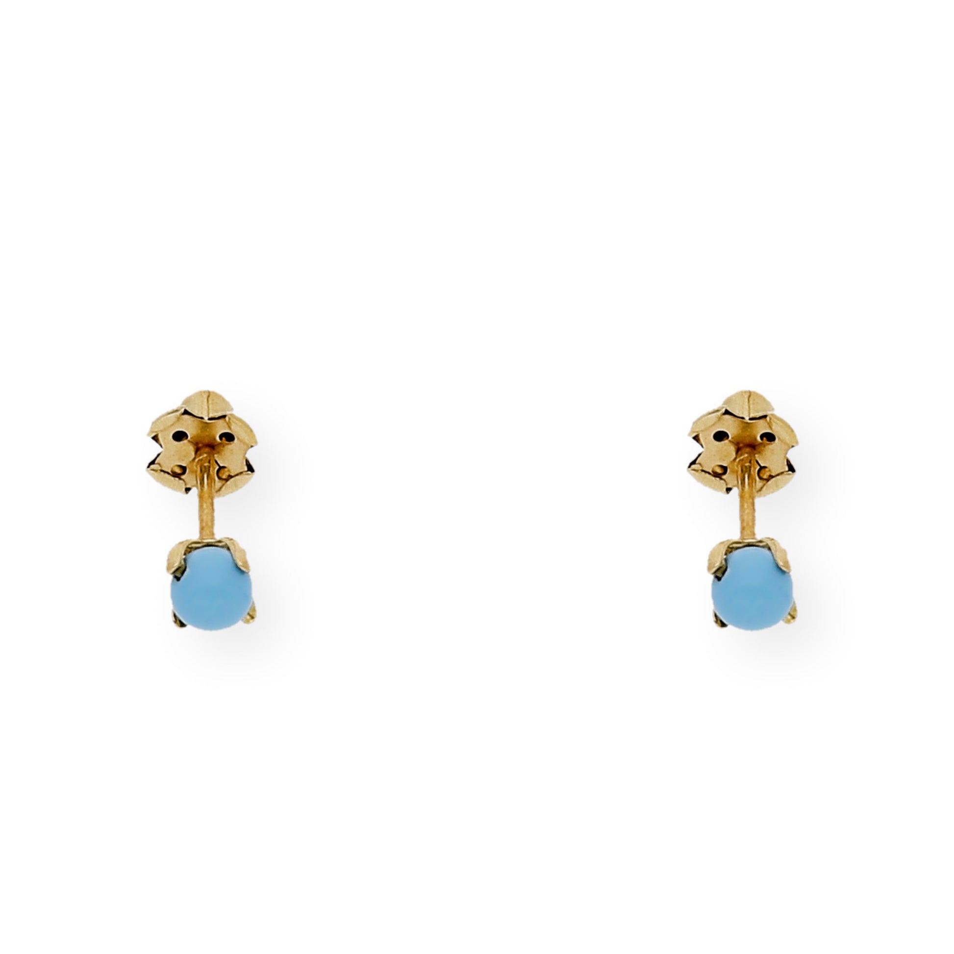 Pendientes Turquesa 3 mm de Bebé en Oro de Ley 18k