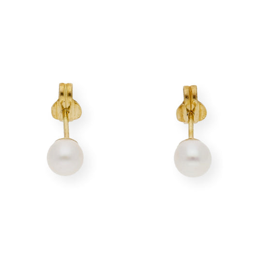 Pendientes Bebé Oro y Perlas Blancas Naturales de 4,50mm